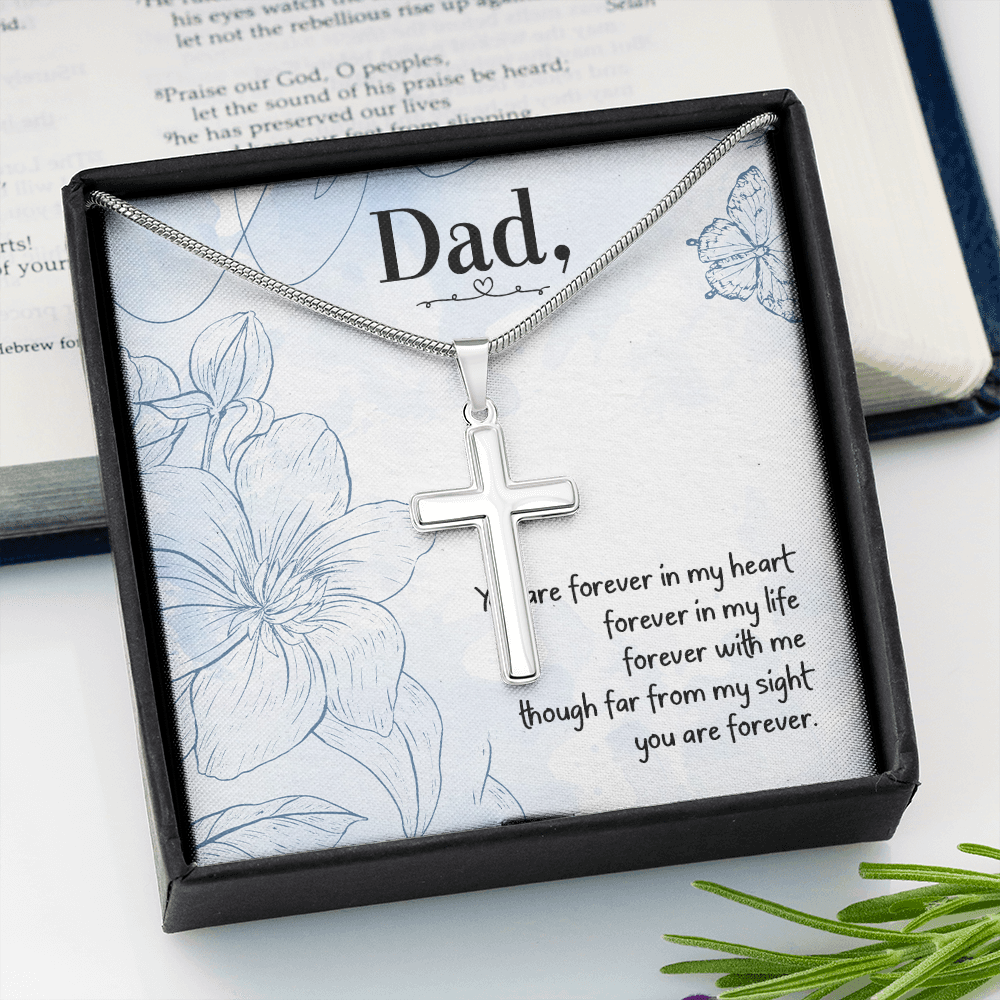 You Are forever in My Heart Dad Memorial Gift Dad Memorial Cross Necklace Sympathy Gift Loss of Father Condolence Message Card-Express Your Love Gifts