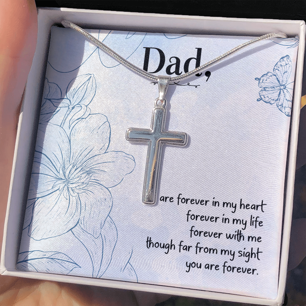 You Are forever in My Heart Dad Memorial Gift Dad Memorial Cross Necklace Sympathy Gift Loss of Father Condolence Message Card-Express Your Love Gifts