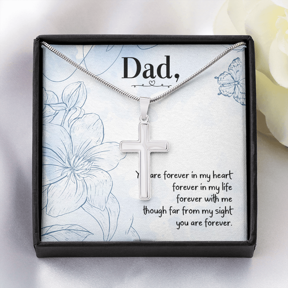 You Are forever in My Heart Dad Memorial Gift Dad Memorial Cross Necklace Sympathy Gift Loss of Father Condolence Message Card-Express Your Love Gifts