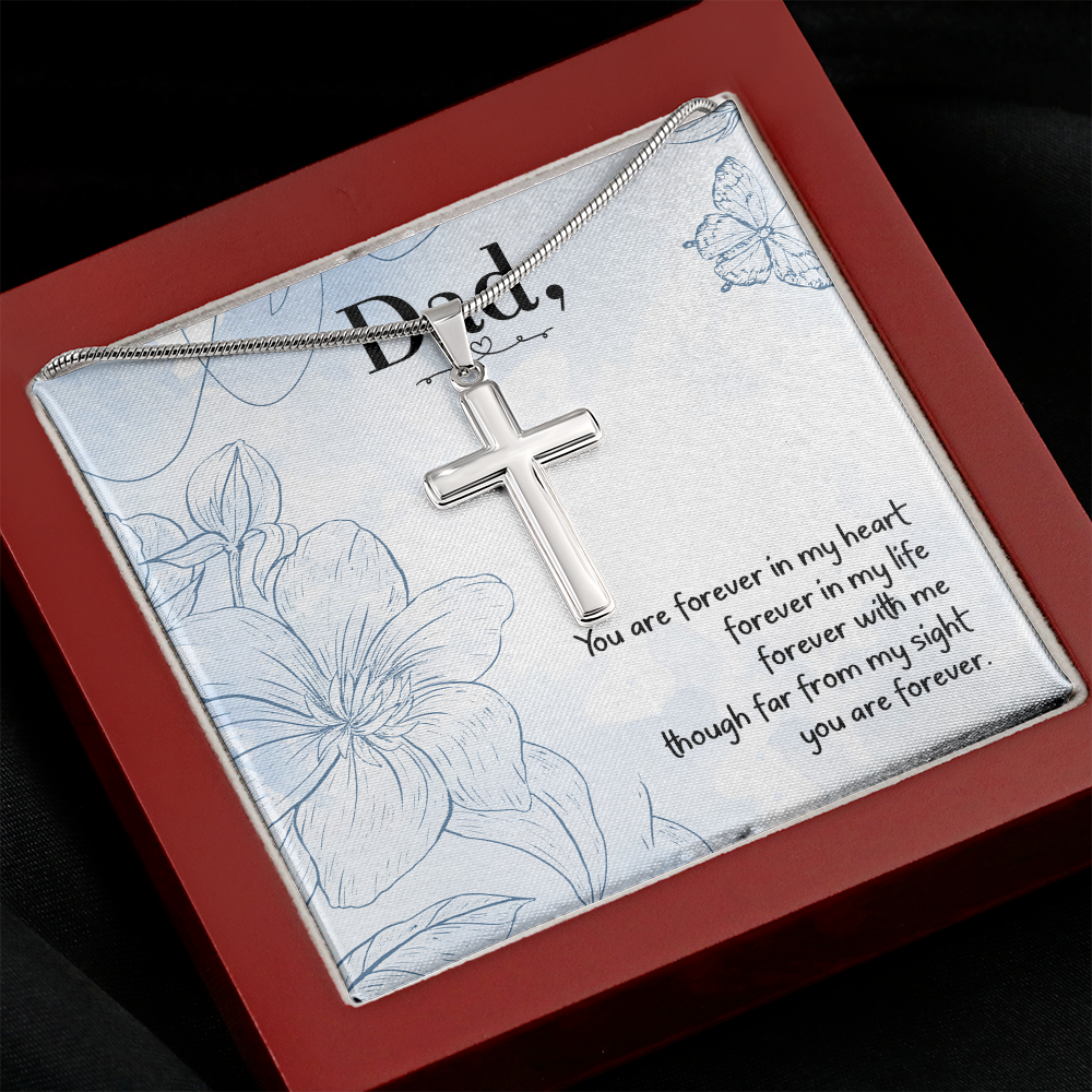 You Are forever in My Heart Dad Memorial Gift Dad Memorial Cross Necklace Sympathy Gift Loss of Father Condolence Message Card-Express Your Love Gifts