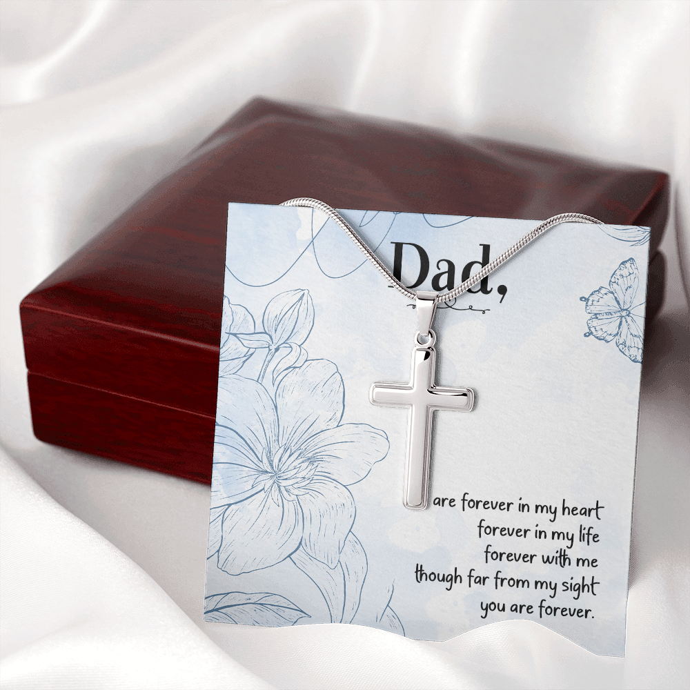 You Are forever in My Heart Dad Memorial Gift Dad Memorial Cross Necklace Sympathy Gift Loss of Father Condolence Message Card-Express Your Love Gifts