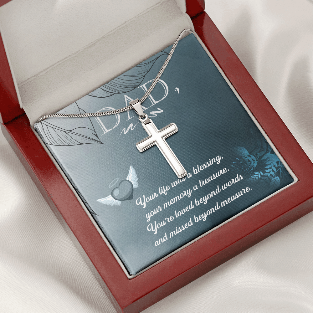 Your Life Was a Dad Memorial Gift Dad Memorial Cross Necklace Sympathy Gift Loss of Father Condolence Message Card-Express Your Love Gifts