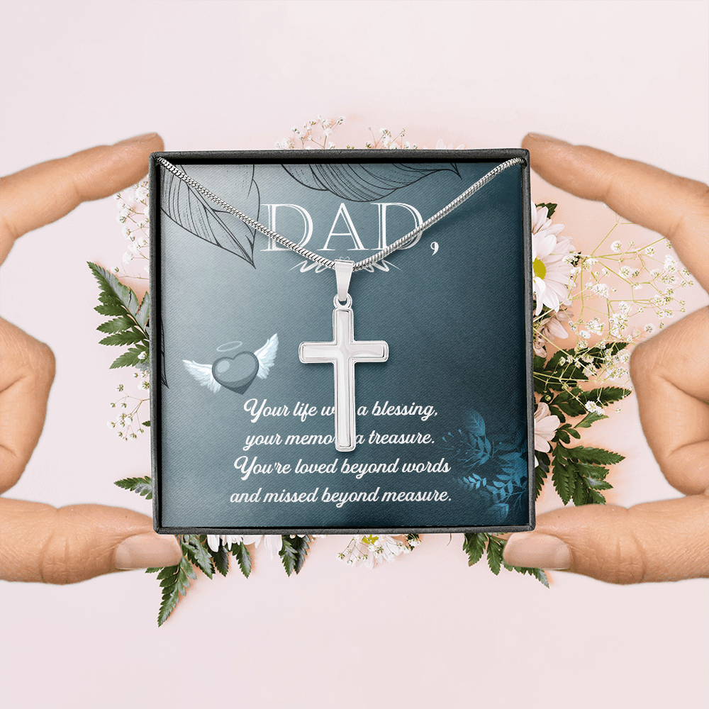 Your Life Was a Dad Memorial Gift Dad Memorial Cross Necklace Sympathy Gift Loss of Father Condolence Message Card-Express Your Love Gifts