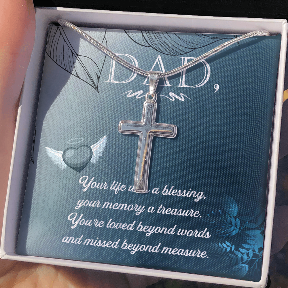 Your Life Was a Dad Memorial Gift Dad Memorial Cross Necklace Sympathy Gift Loss of Father Condolence Message Card-Express Your Love Gifts