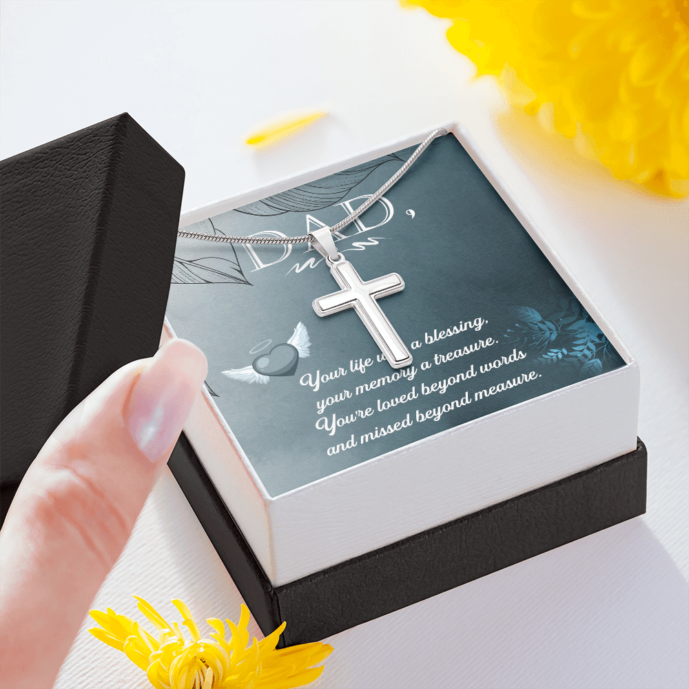 Your Life Was a Dad Memorial Gift Dad Memorial Cross Necklace Sympathy Gift Loss of Father Condolence Message Card-Express Your Love Gifts