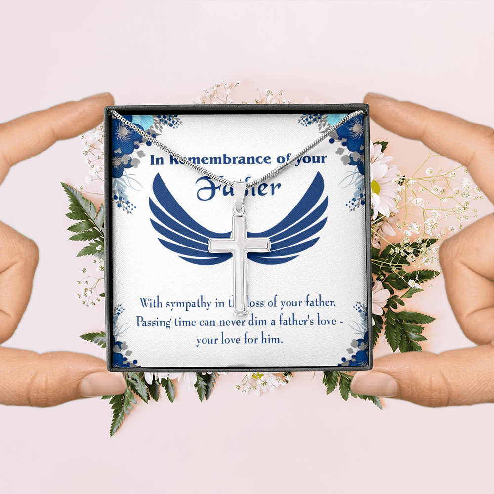 Your Love For Him Dad Memorial Gift Dad Memorial Cross Necklace Sympathy Gift Loss of Father Condolence Message Card-Express Your Love Gifts