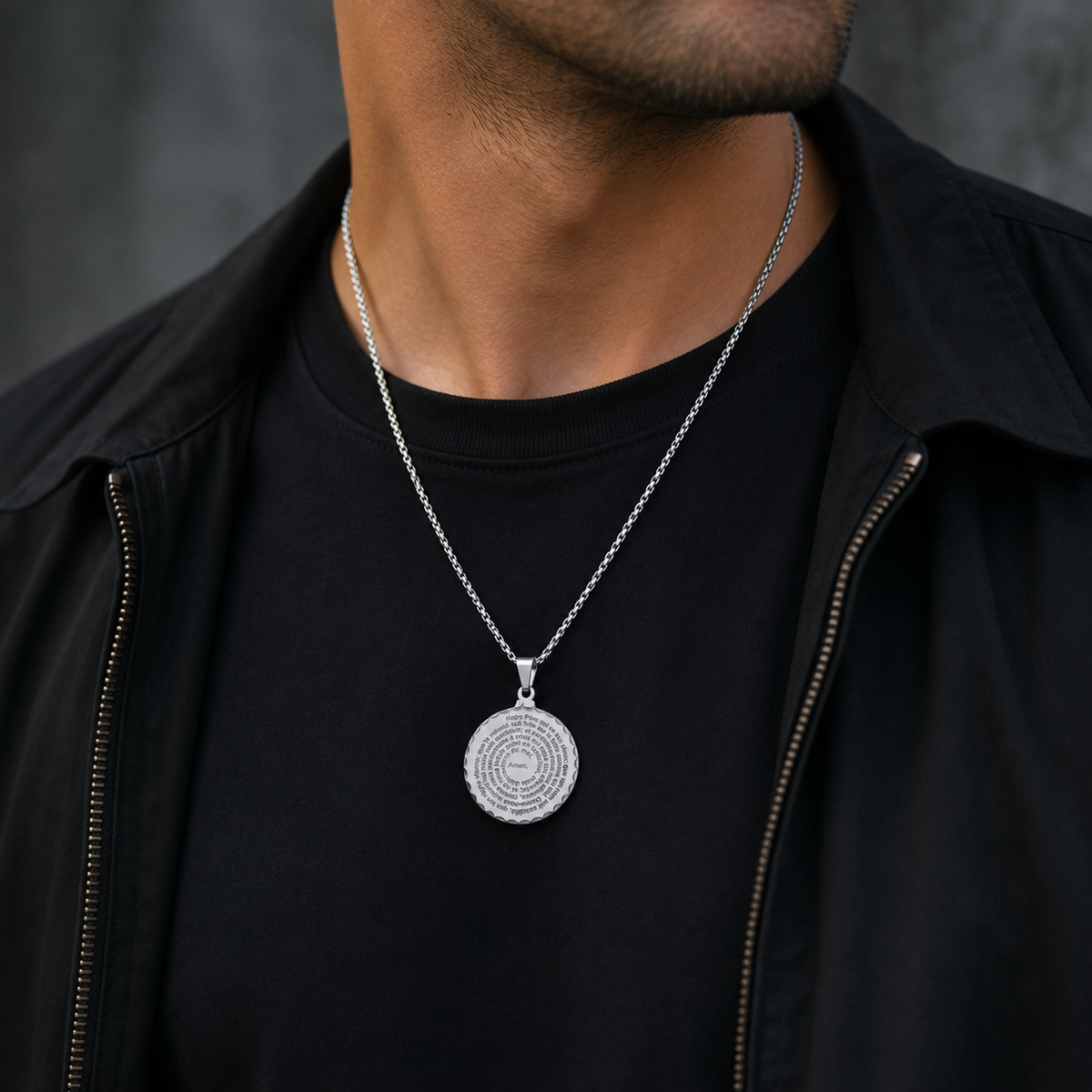 Men's Notre Pere Prayer Pendant Stainless Steel 24" Chain-Express Your Love Gifts