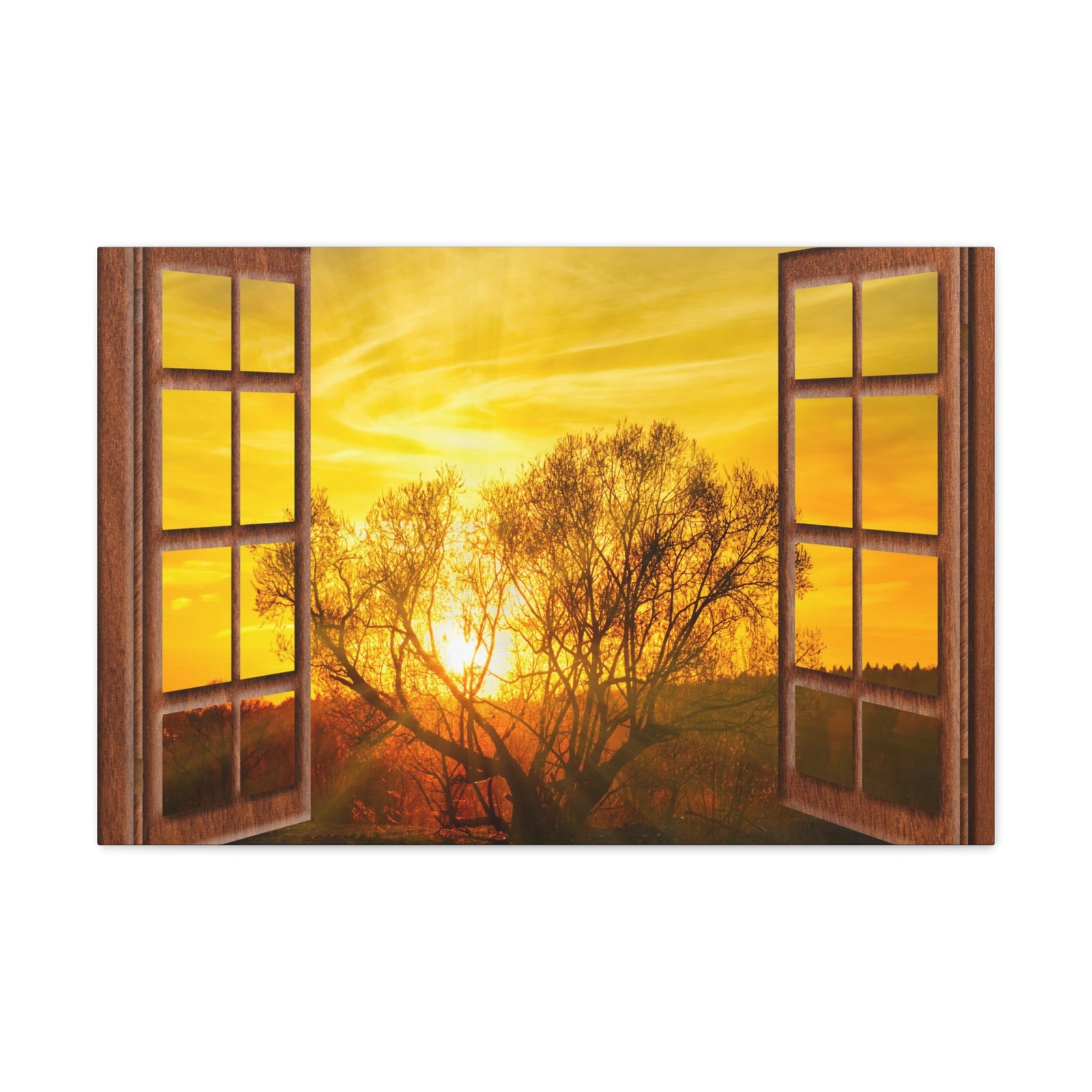 Canvas Print Wall Art Window Sunrise Tree View Nature Photography Realism Scenic Landscape Colorful Multicolor for Home Decor Ready to Hang-Express Your Love Gifts