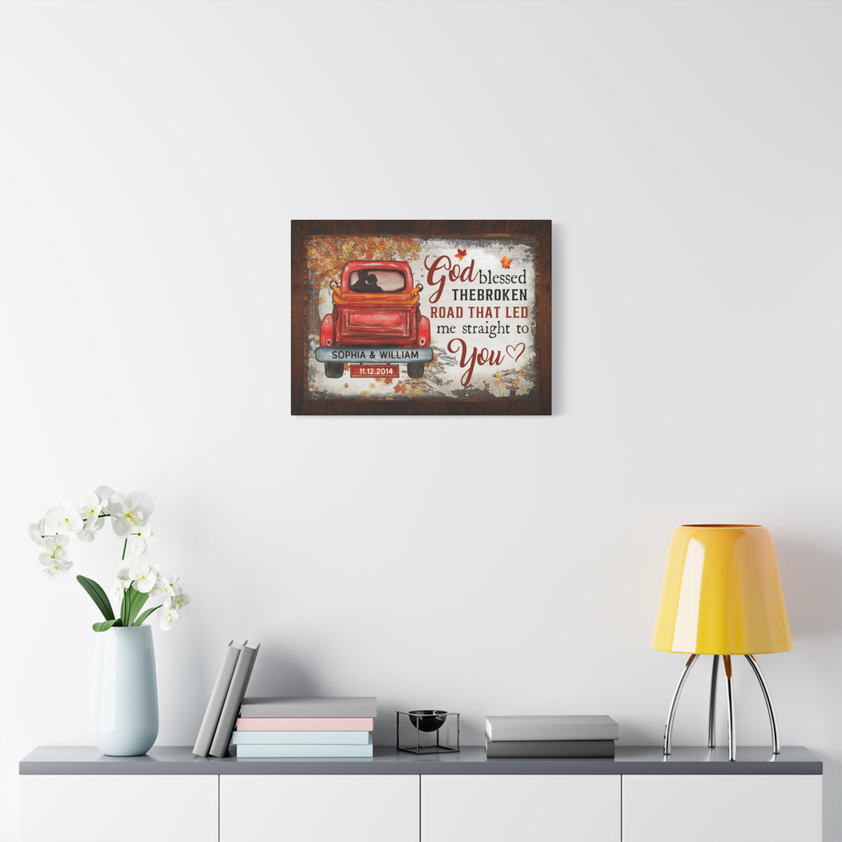 Personalized God Blessed the Broken Road – Couples Truck Wall Art Canvas-Express Your Love Gifts