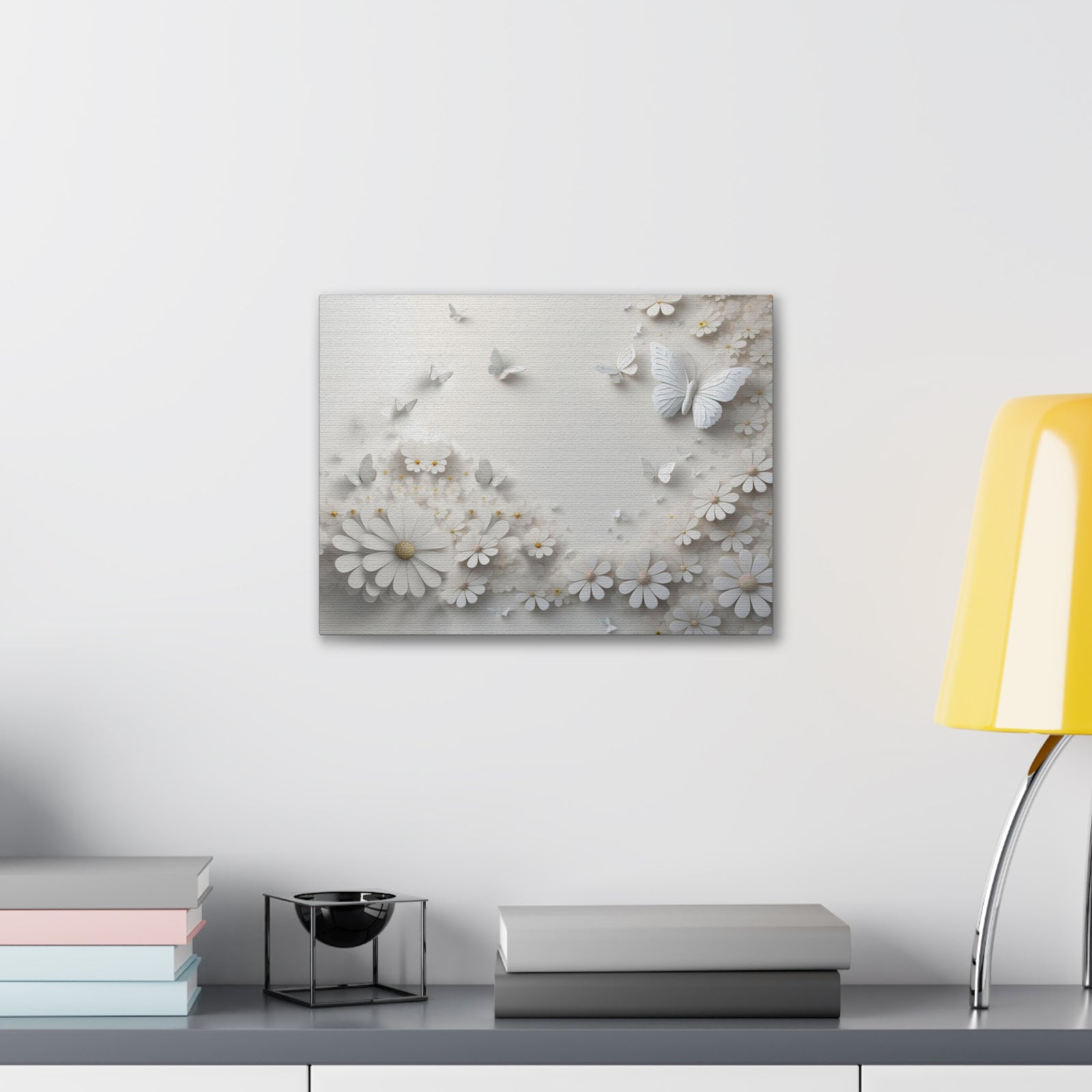 Abstract 3D White Background With Small And Large Flowers And Butterflies Oil Painting Canvas Wall Art for Home Decor Ready-to-Hang-Express Your Love Gifts