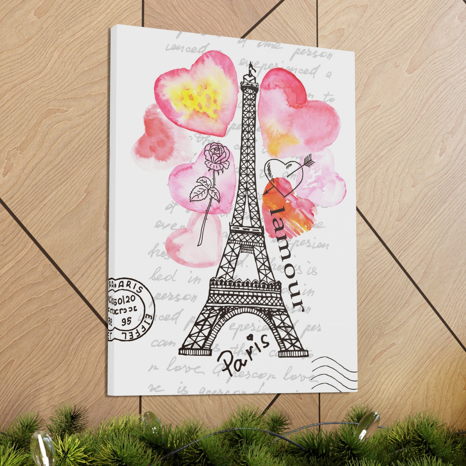 Pink Heart Eiffel Tower Paris France Canvas Artwork High-Quality Breathtaking French City for Home Decor Ready to Hang-Express Your Love Gifts
