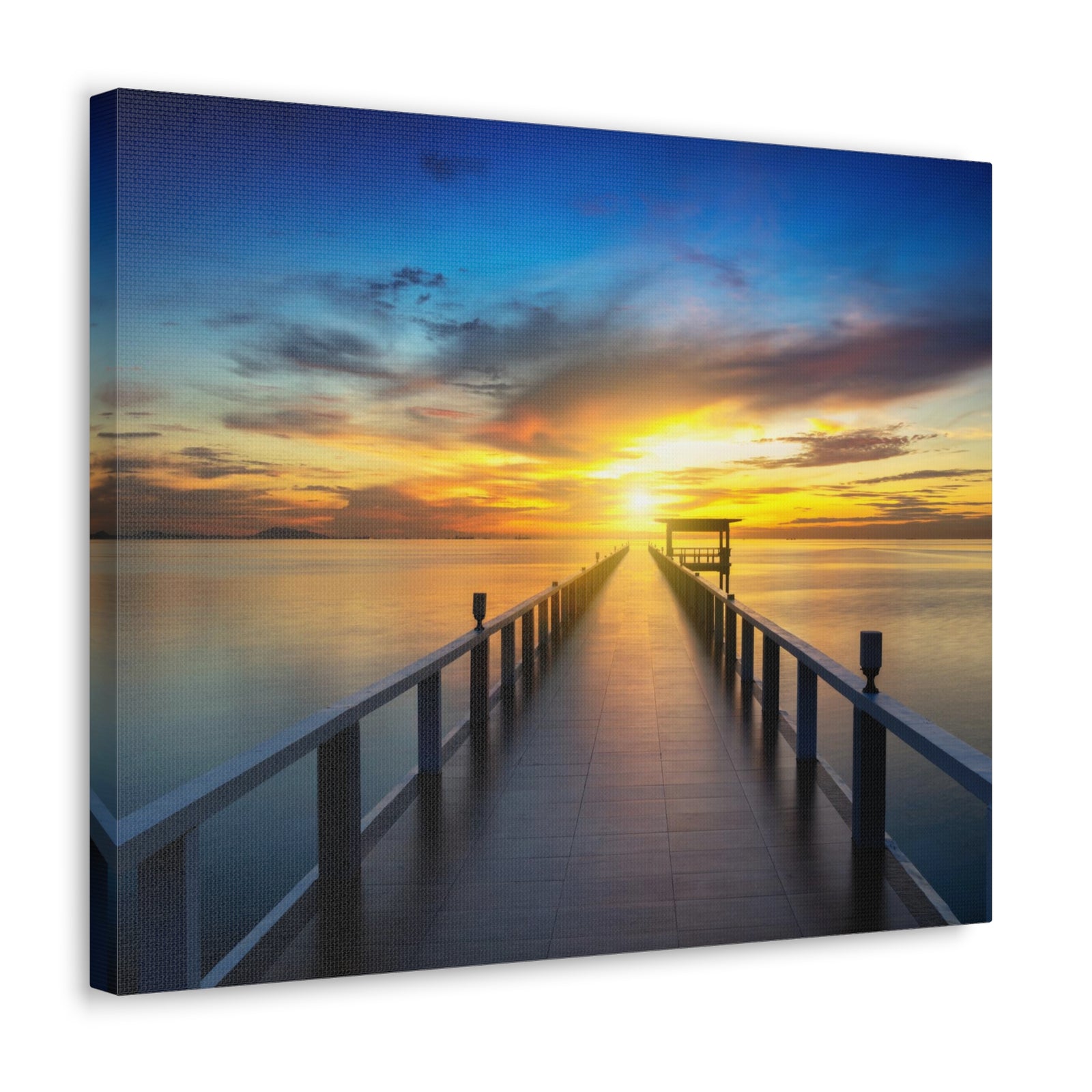 Sunset Beach Pier Nature Wilderness Photography Canvas Wall Art for Home Decor Ready-to-Hang-Express Your Love Gifts