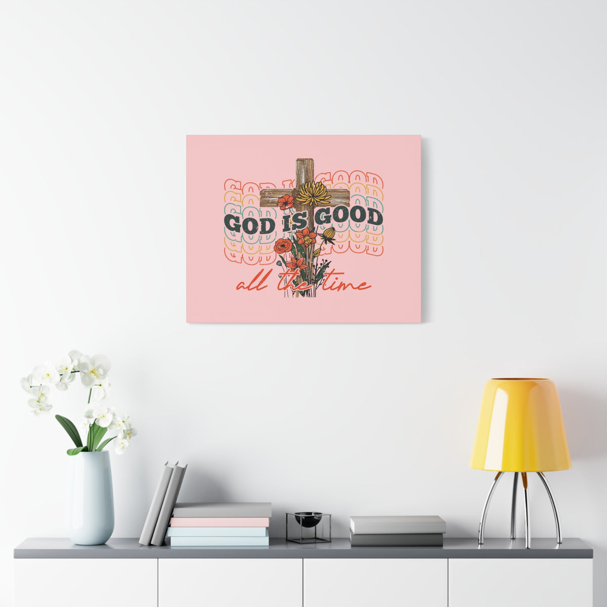 Scripture Canvas God Is Good Psalm 100:5 Light Red Christian Wall Art Bible Verse Print Ready to Hang-Express Your Love Gifts