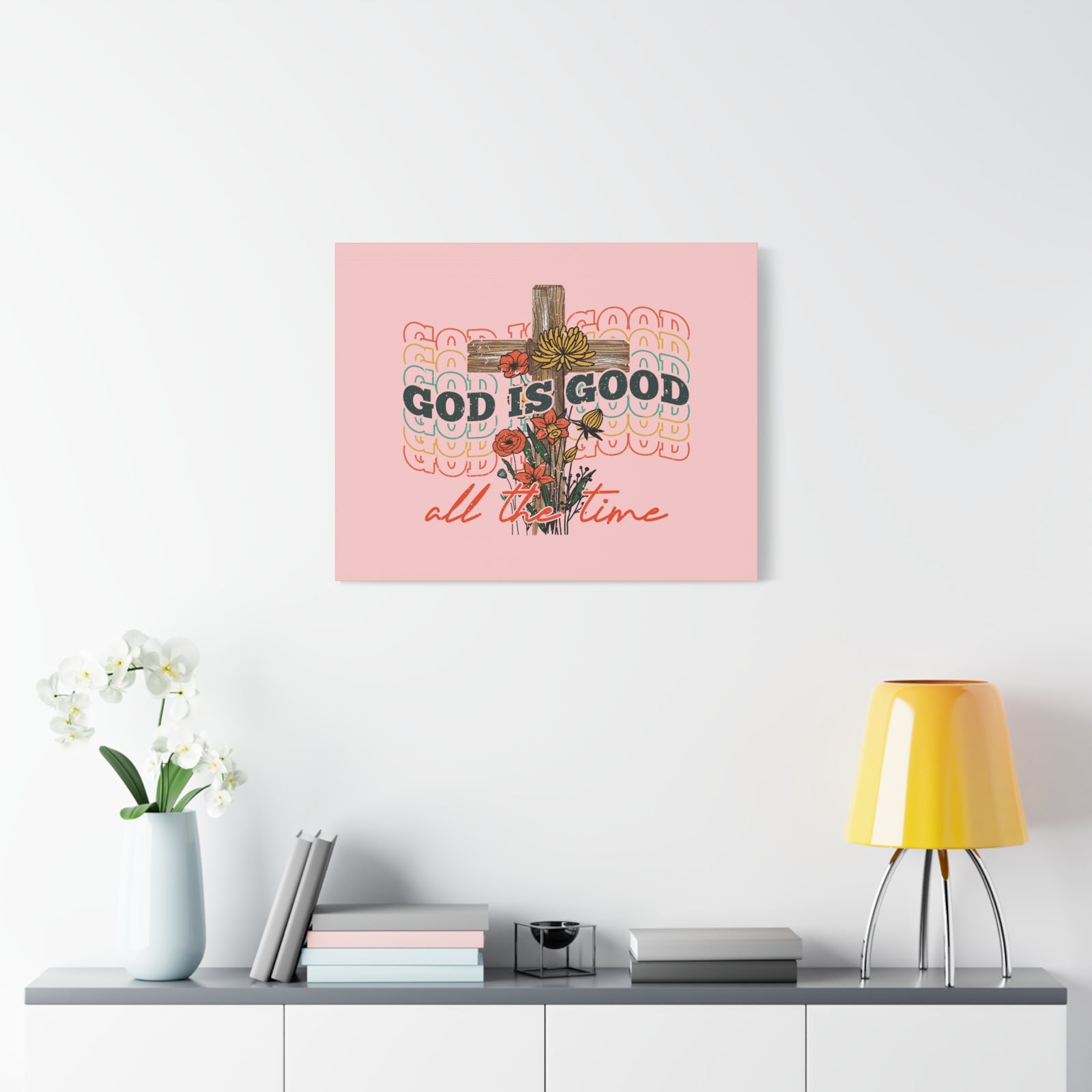 Scripture Canvas God Is Good Psalm 100:5 Light Red Christian Wall Art Bible Verse Print Ready to Hang-Express Your Love Gifts