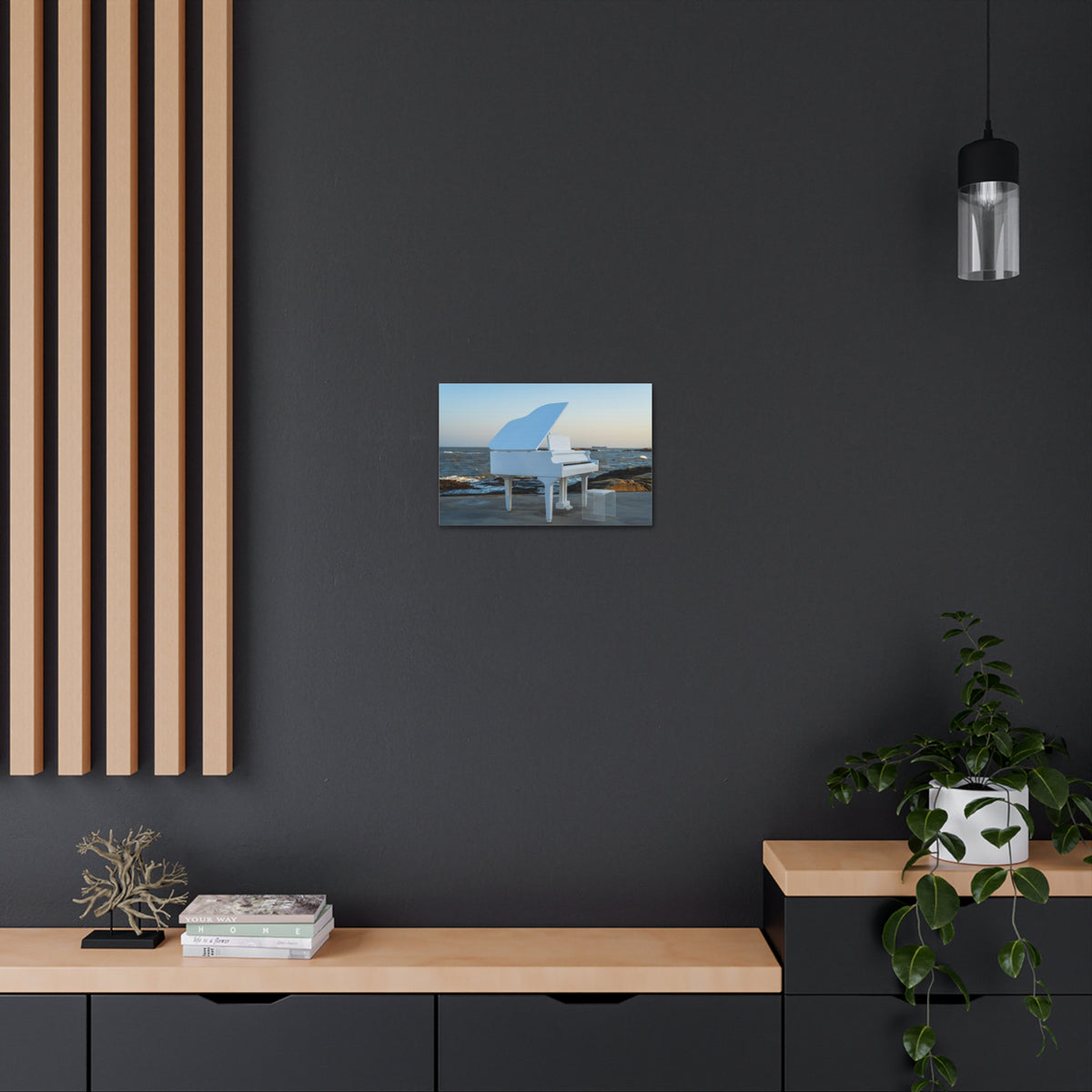 Piano White On Beach Music Lover's Delight Piano Keyboard Canvas Wall Art for Home Decor Ready-to-Hang-Express Your Love Gifts