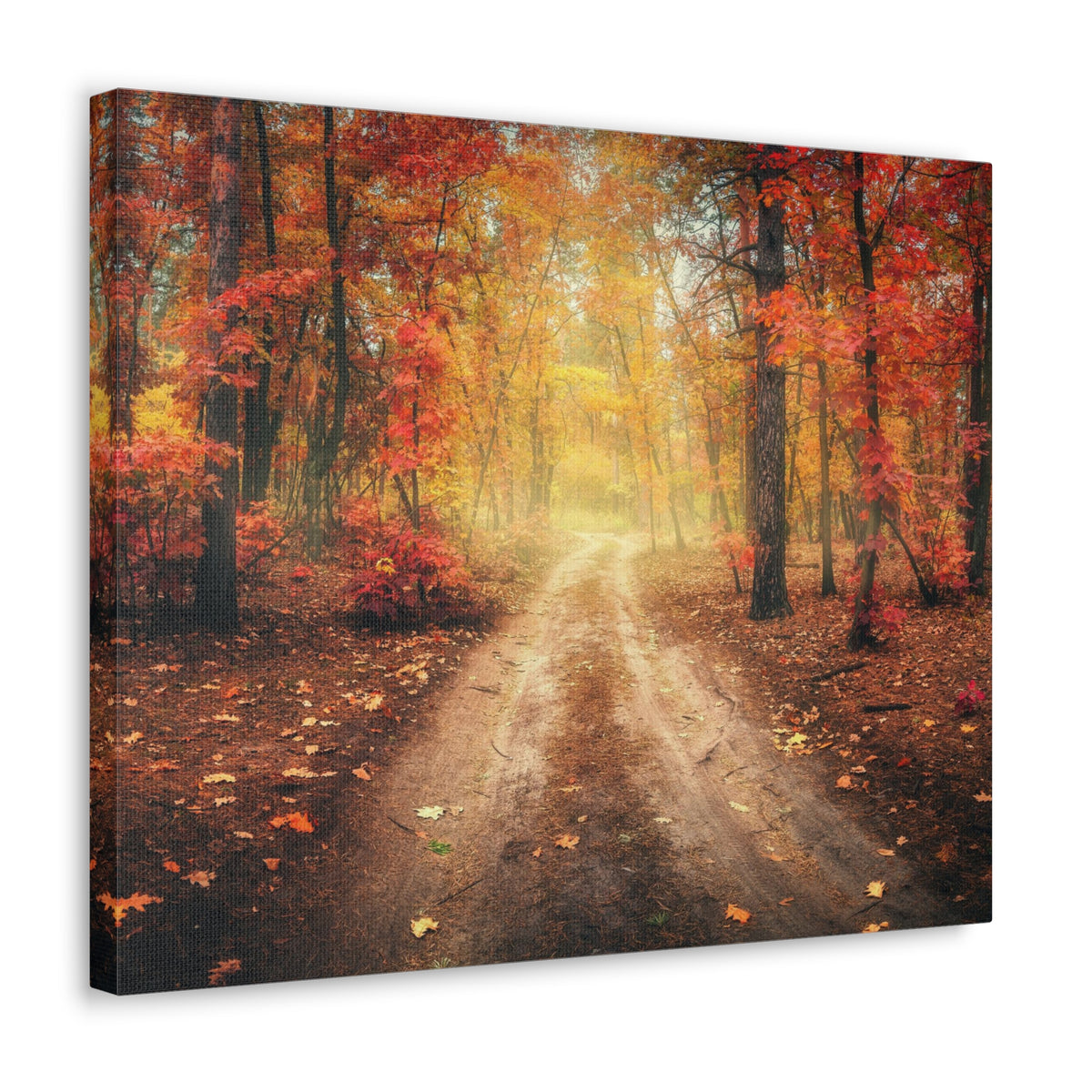 Autumn Forest Misty Orange Tree Path Nature Wilderness Photography Canvas Wall Art for Home Decor Ready-to-Hang-Express Your Love Gifts