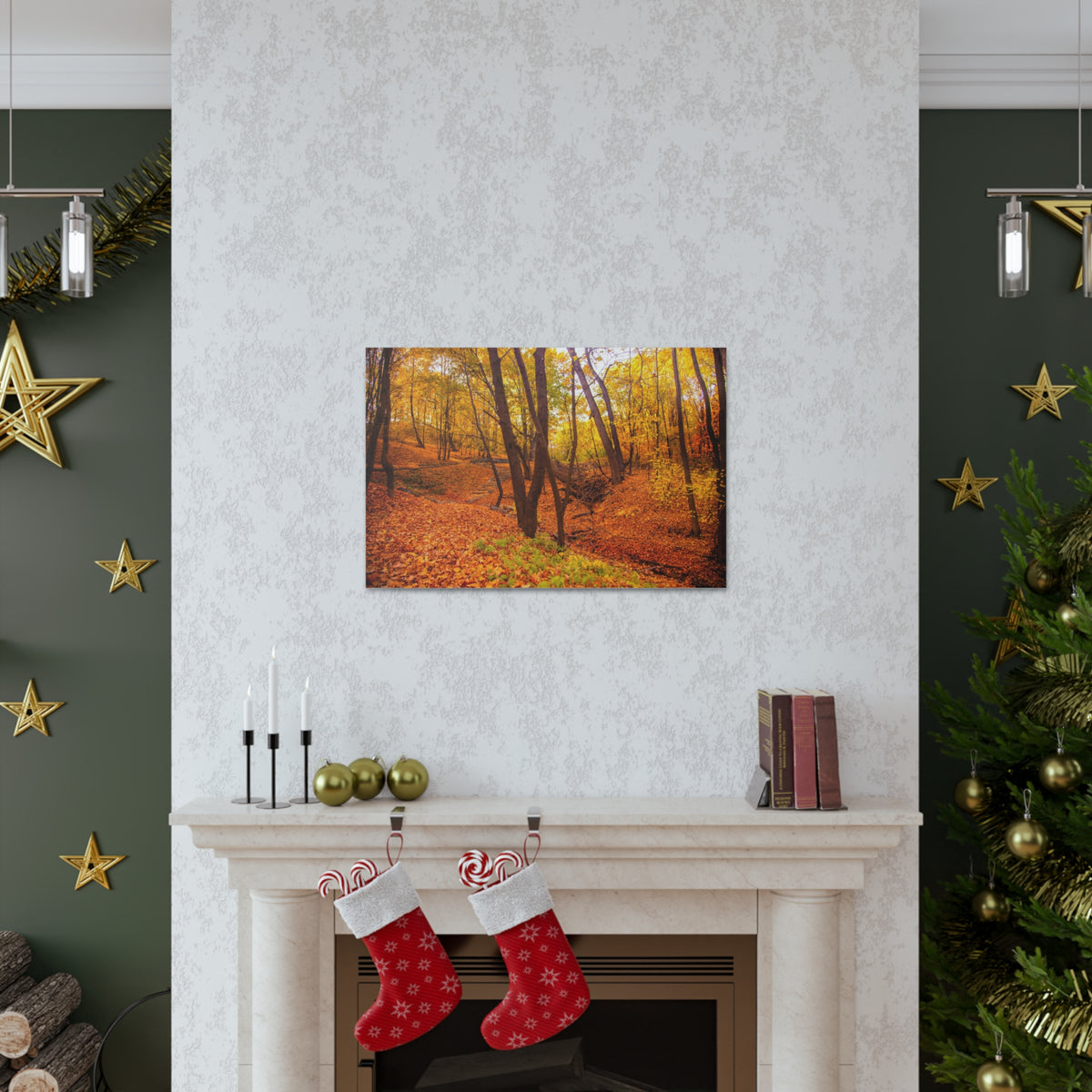 Fall Orange Tree Forest Nature Wilderness Photography Canvas Wall Art for Home Decor Ready-to-Hang-Express Your Love Gifts