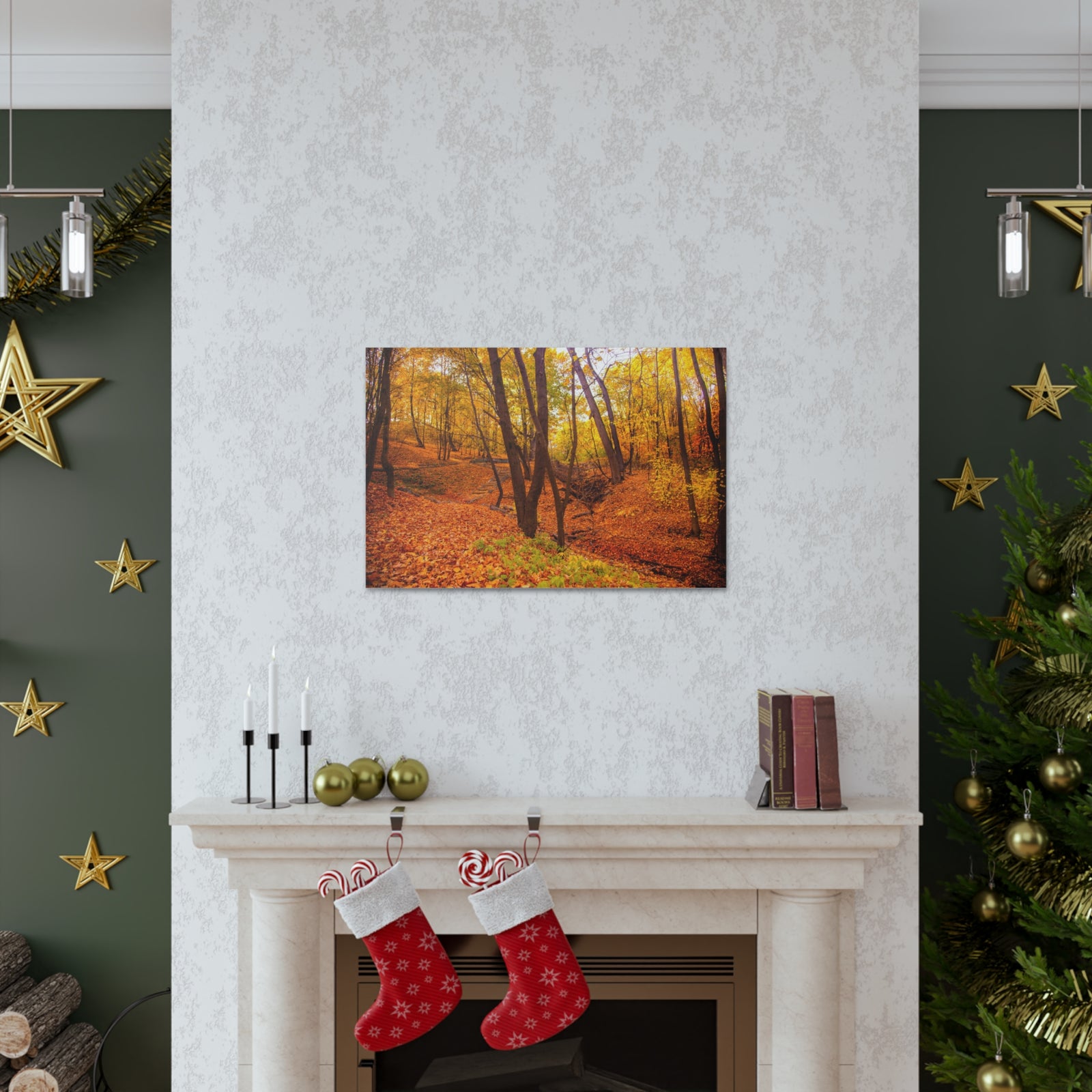 Fall Orange Tree Forest Nature Wilderness Photography Canvas Wall Art for Home Decor Ready-to-Hang-Express Your Love Gifts