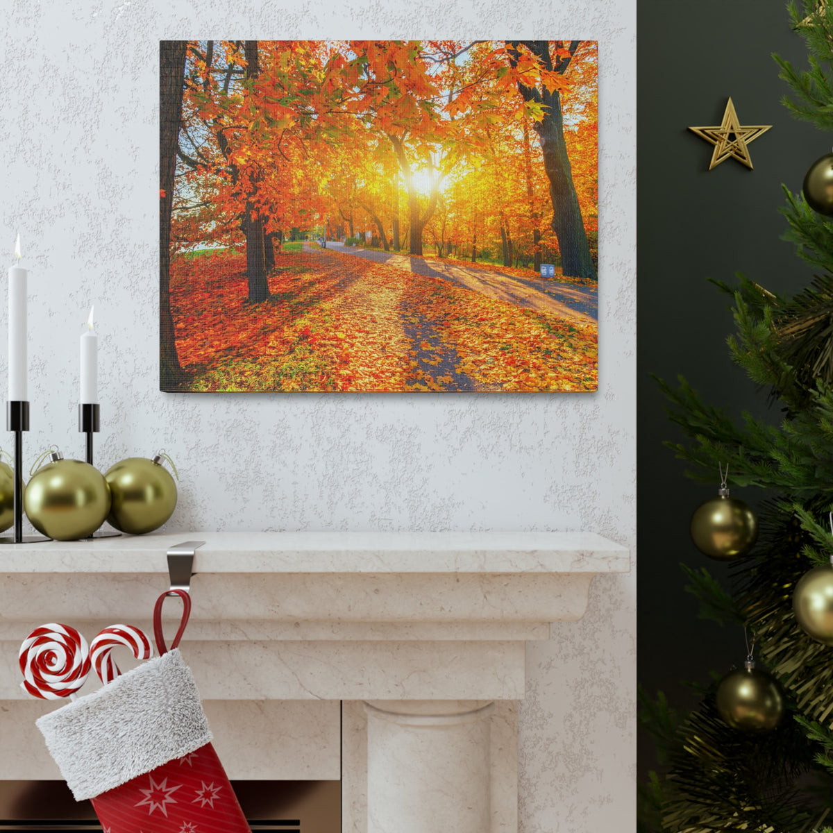Autumn Forest Path Forest Floral Nature Photography Canvas Wall Art for Home Decor Ready-to-Hang-Express Your Love Gifts