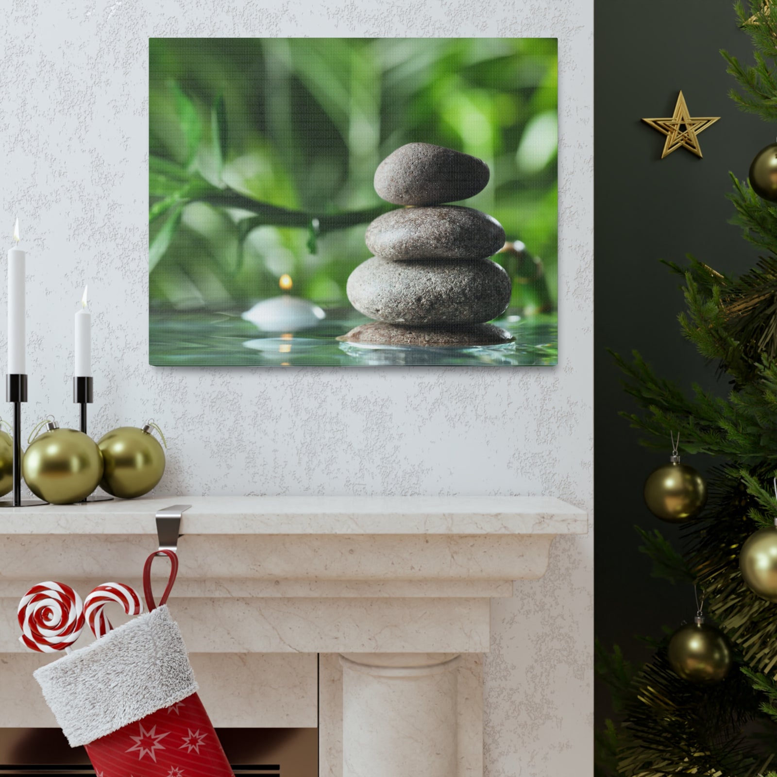 Candle with Bamboo Stem Forest Floral Nature Photography Canvas Wall Art for Home Decor Ready-to-Hang-Express Your Love Gifts