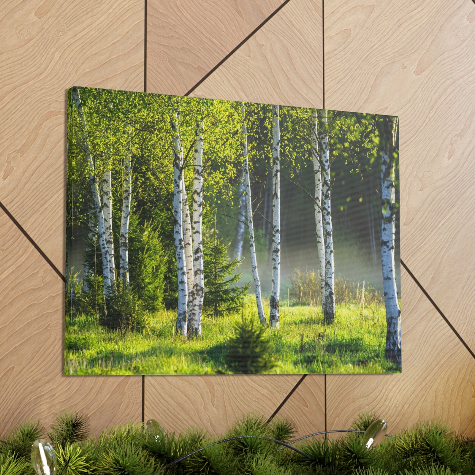 White Birch Trees in Green Forest Nature Wilderness Photography Canvas Wall Art for Home Decor Ready-to-Hang-Express Your Love Gifts