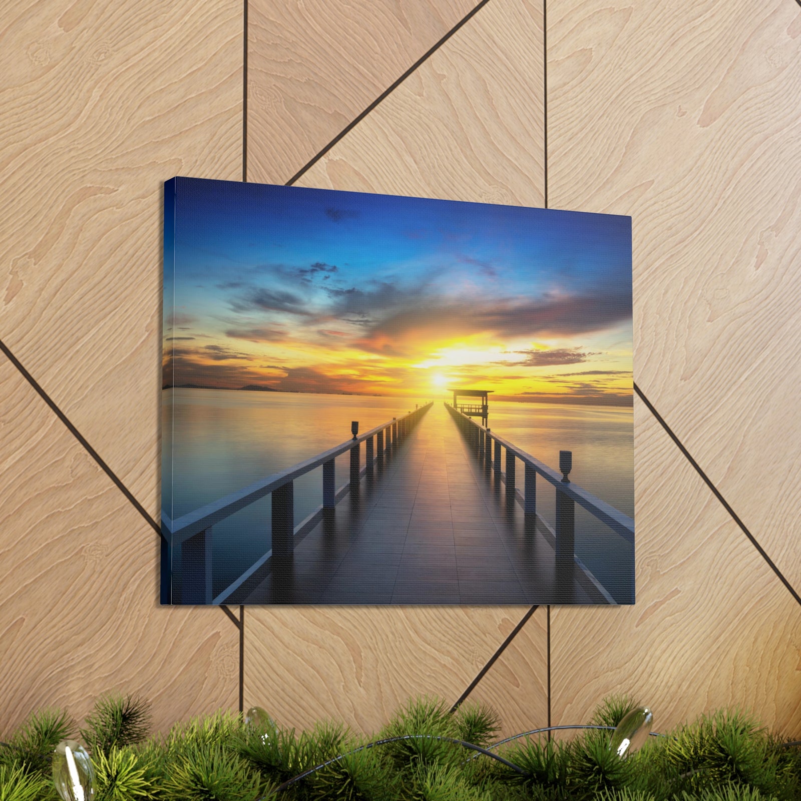 Sunset Beach Pier Nature Wilderness Photography Canvas Wall Art for Home Decor Ready-to-Hang-Express Your Love Gifts