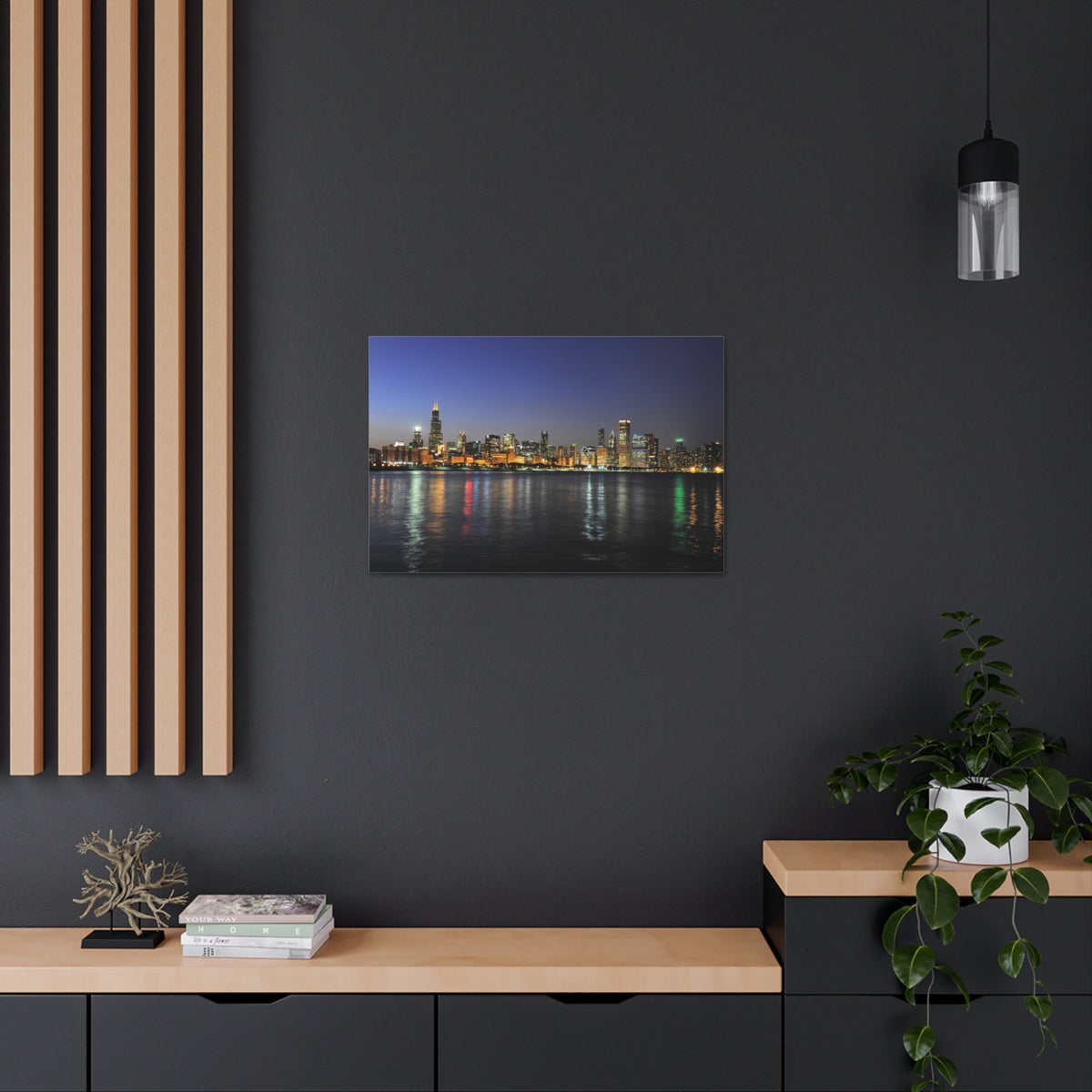 Chicago Night Skyline Canvas Artwork High-Quality Breathtaking Stunning Cityscape for Home Decor Ready to Hang-Express Your Love Gifts