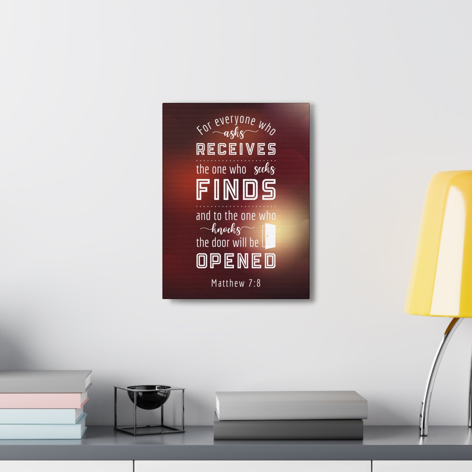 Scripture Canvas The Door Will Be Opened Matthew 7:8 Wall Art Bible Verse Print Ready to Hang-Express Your Love Gifts