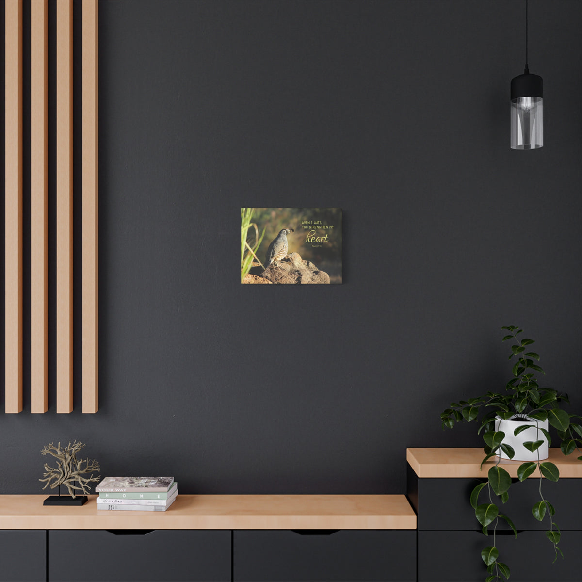 Scripture Walls Strengthen My Heart Psalm 27:14 Bird Bible Verse Canvas Christian Wall Art Ready to Hang-Express Your Love Gifts