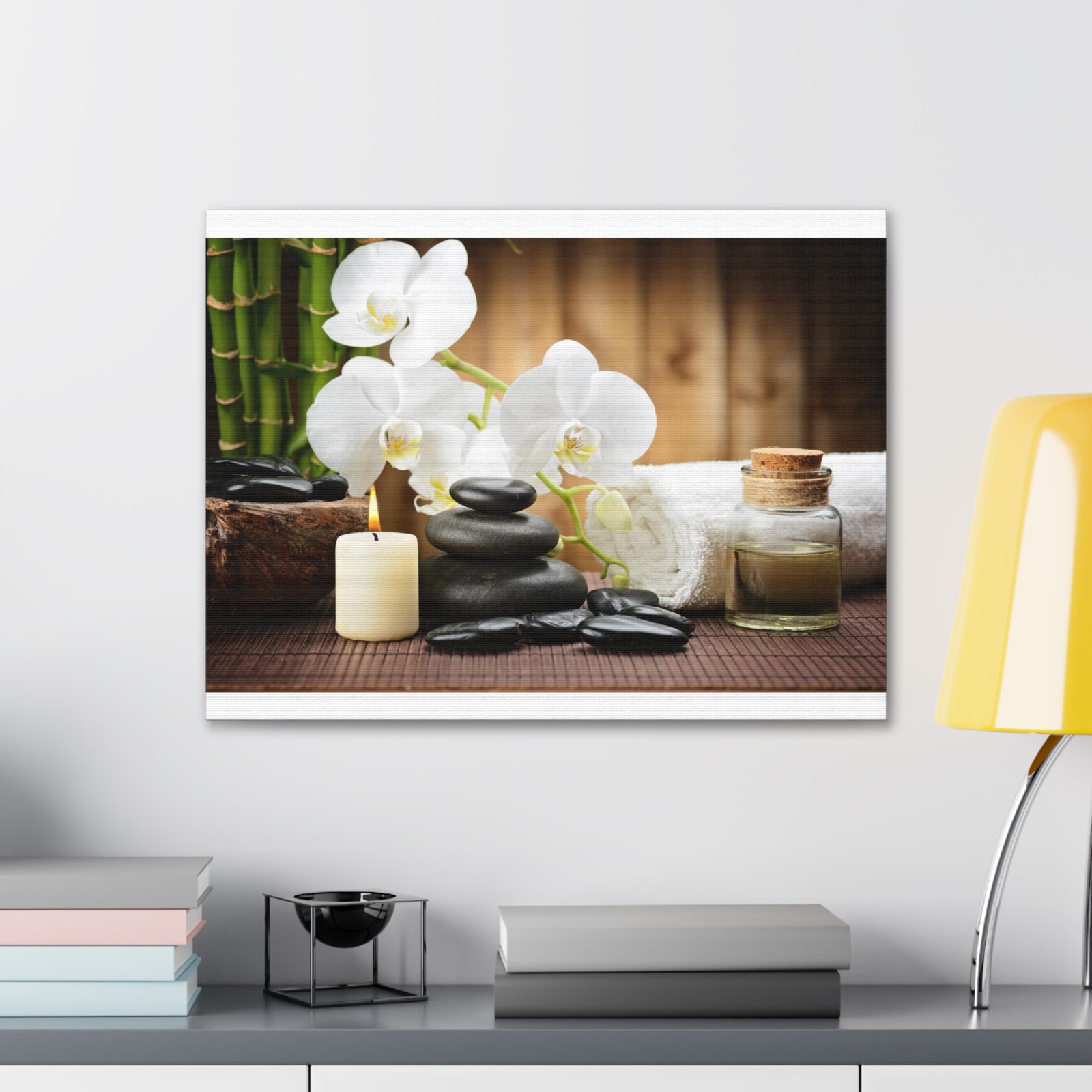 White Orchid and Bamboo Forest Floral Nature Photography Canvas Wall Art for Home Decor Ready-to-Hang-Express Your Love Gifts
