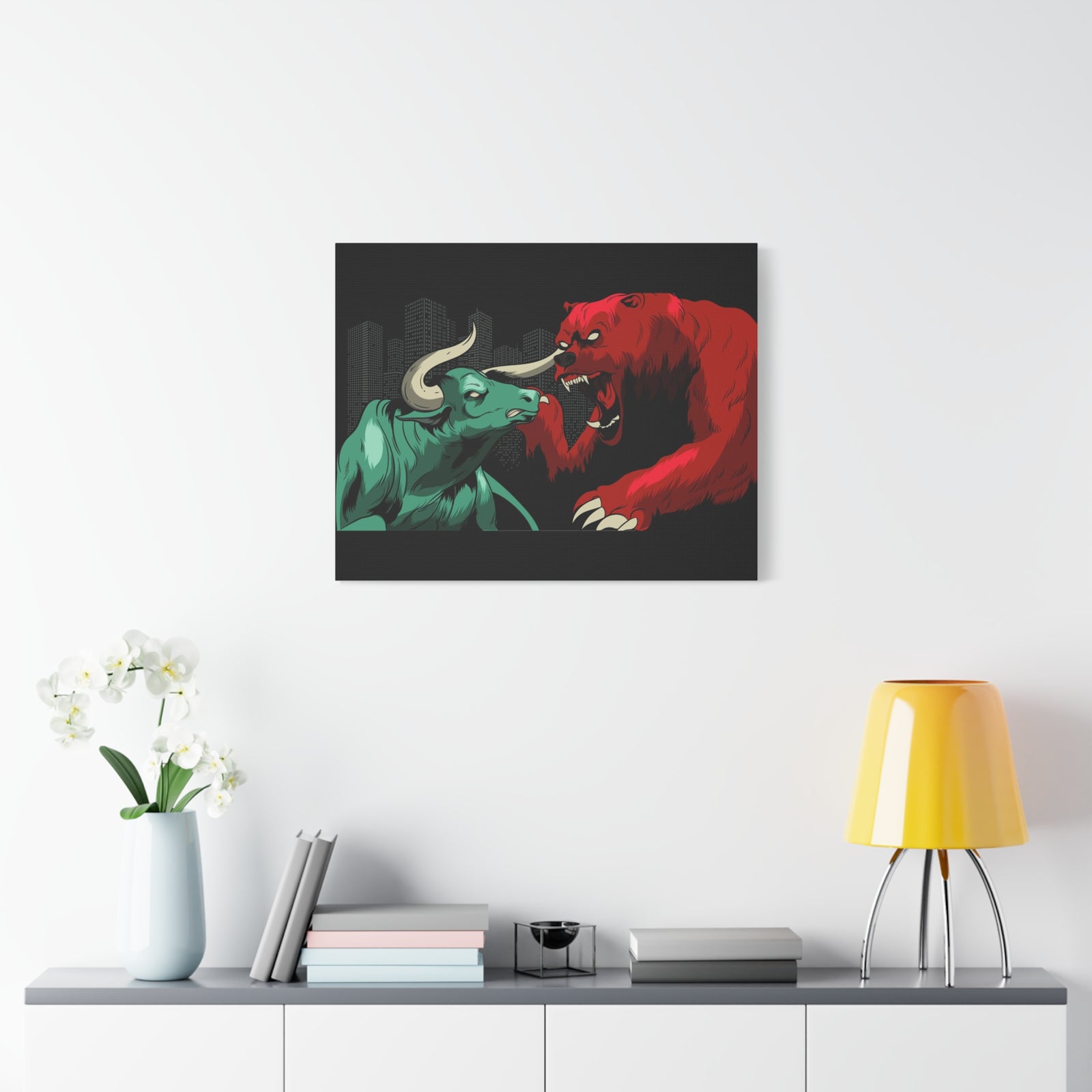 Stock Market Wall Art Bull vs Bear Battling for Wealth Wall Street Trading Art Canvas-Express Your Love Gifts