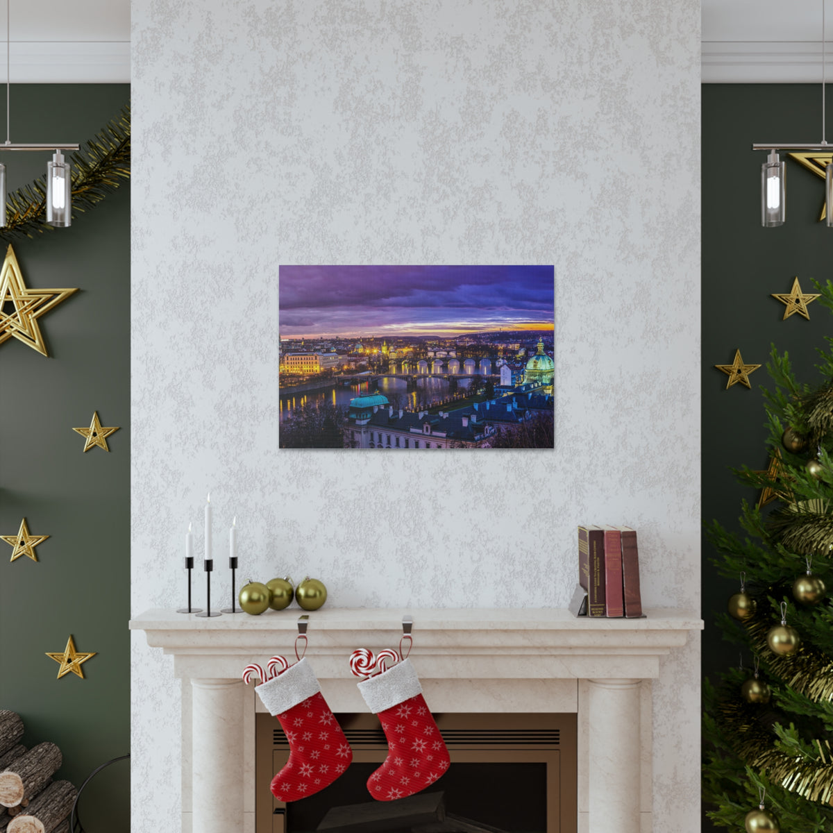 Prague Night Skyline Canvas Artwork High-Quality Breathtaking Stunning Cityscape for Home Decor Ready to Hang-Express Your Love Gifts