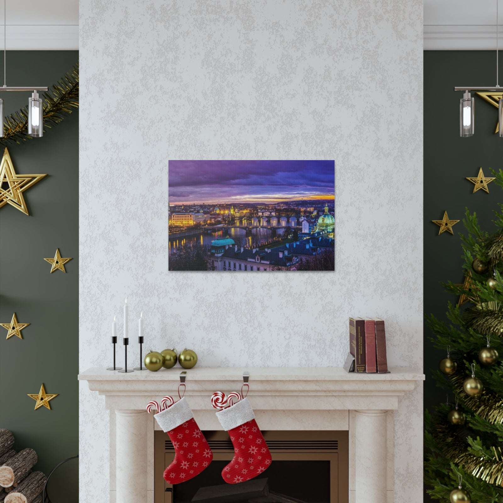 Prague Night Skyline Canvas Artwork High-Quality Breathtaking Stunning Cityscape for Home Decor Ready to Hang-Express Your Love Gifts