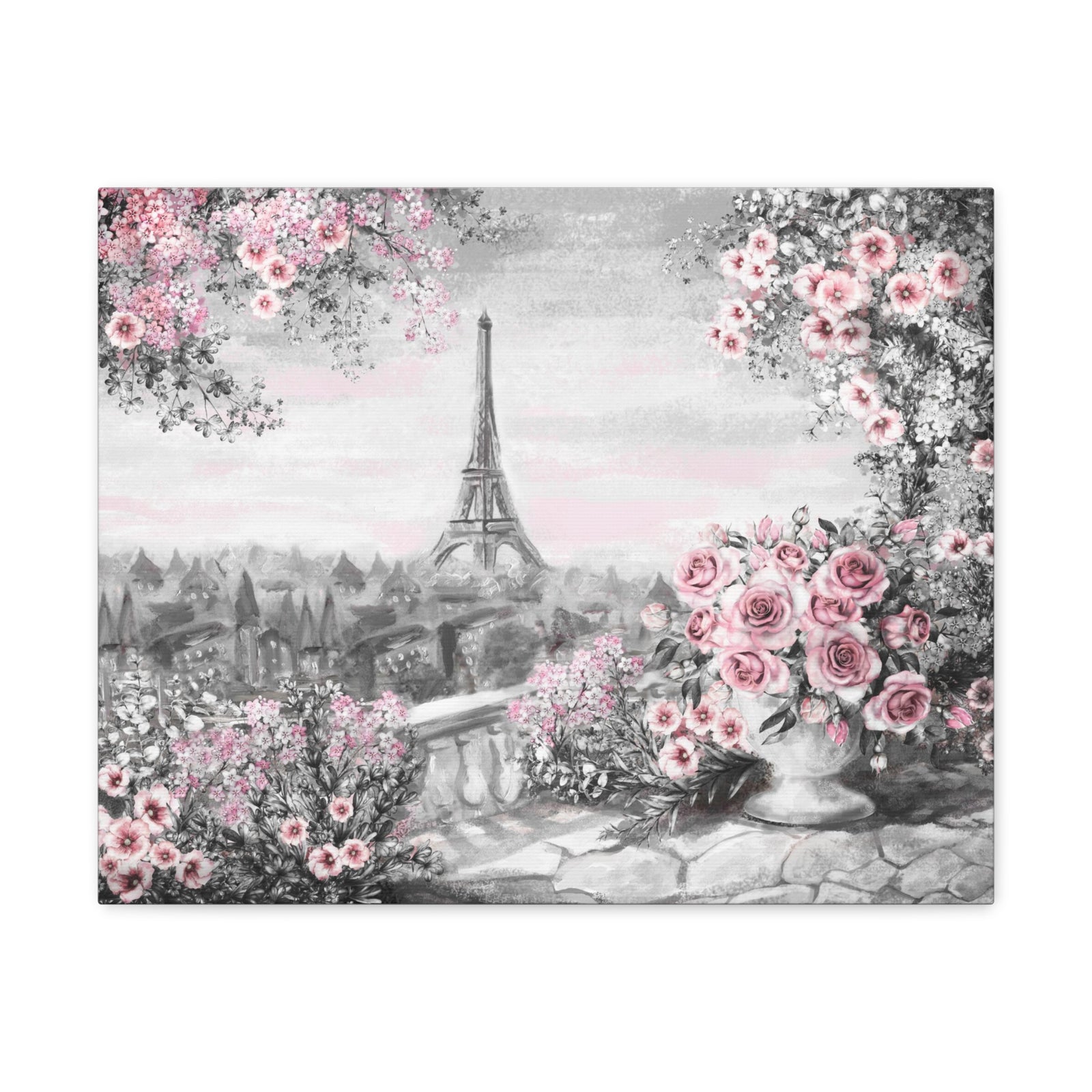 Paris Pink Rose France Canvas Artwork High-Quality Breathtaking French City for Home Decor Ready to Hang-Express Your Love Gifts