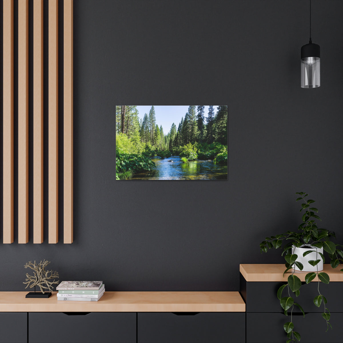 River Through The Green Forest Nature Wilderness Photography Canvas Wall Art for Home Decor Ready-to-Hang-Express Your Love Gifts