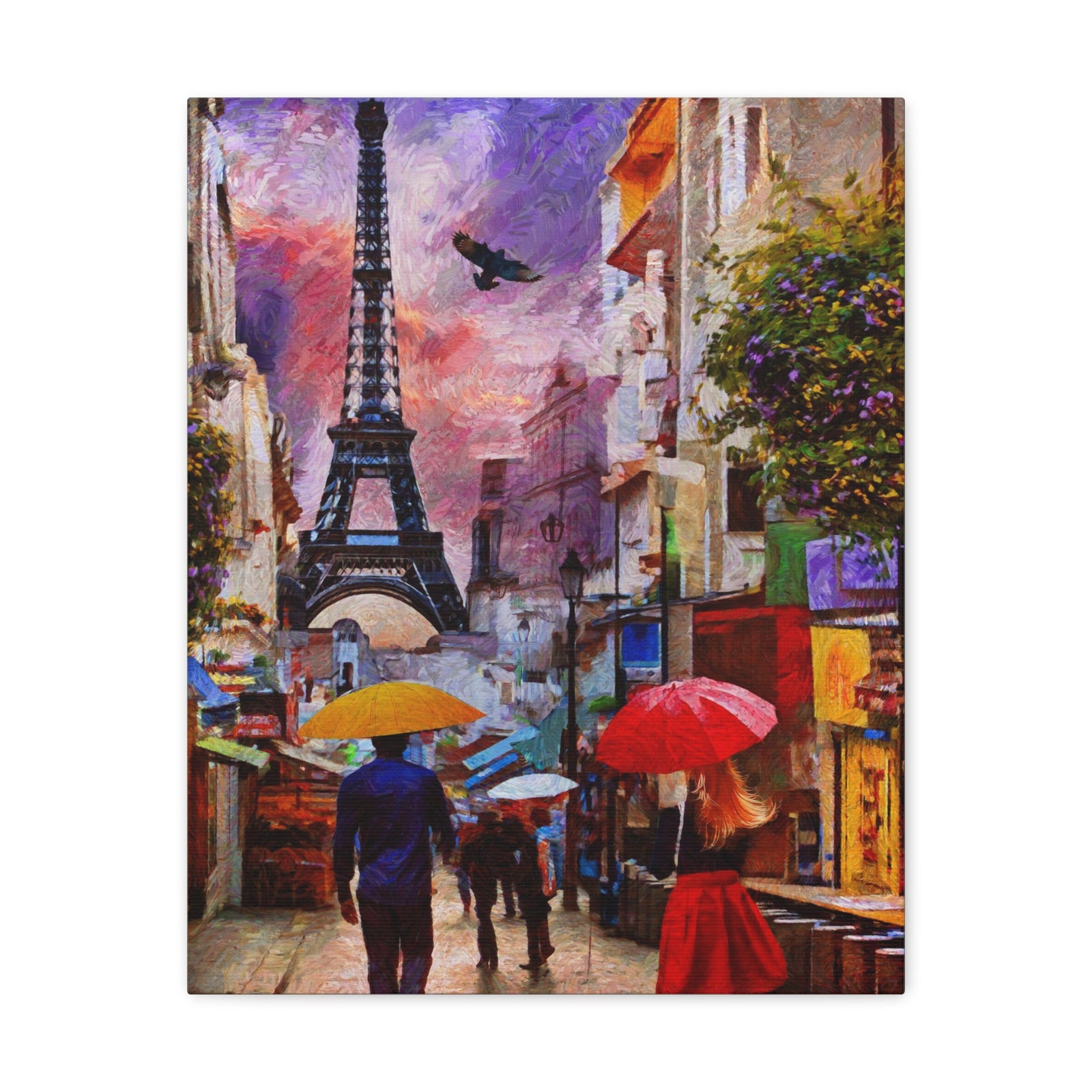 Paris Romantic Couple Red Umbrella Eiffel Tower France Canvas Artwork High-Quality Breathtaking French City for Home Decor Ready to Hang-Express Your Love Gifts