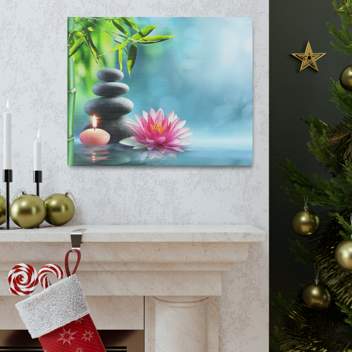 Massage Stones and Waterlily Forest Floral Nature Photography Canvas Wall Art for Home Decor Ready-to-Hang-Express Your Love Gifts