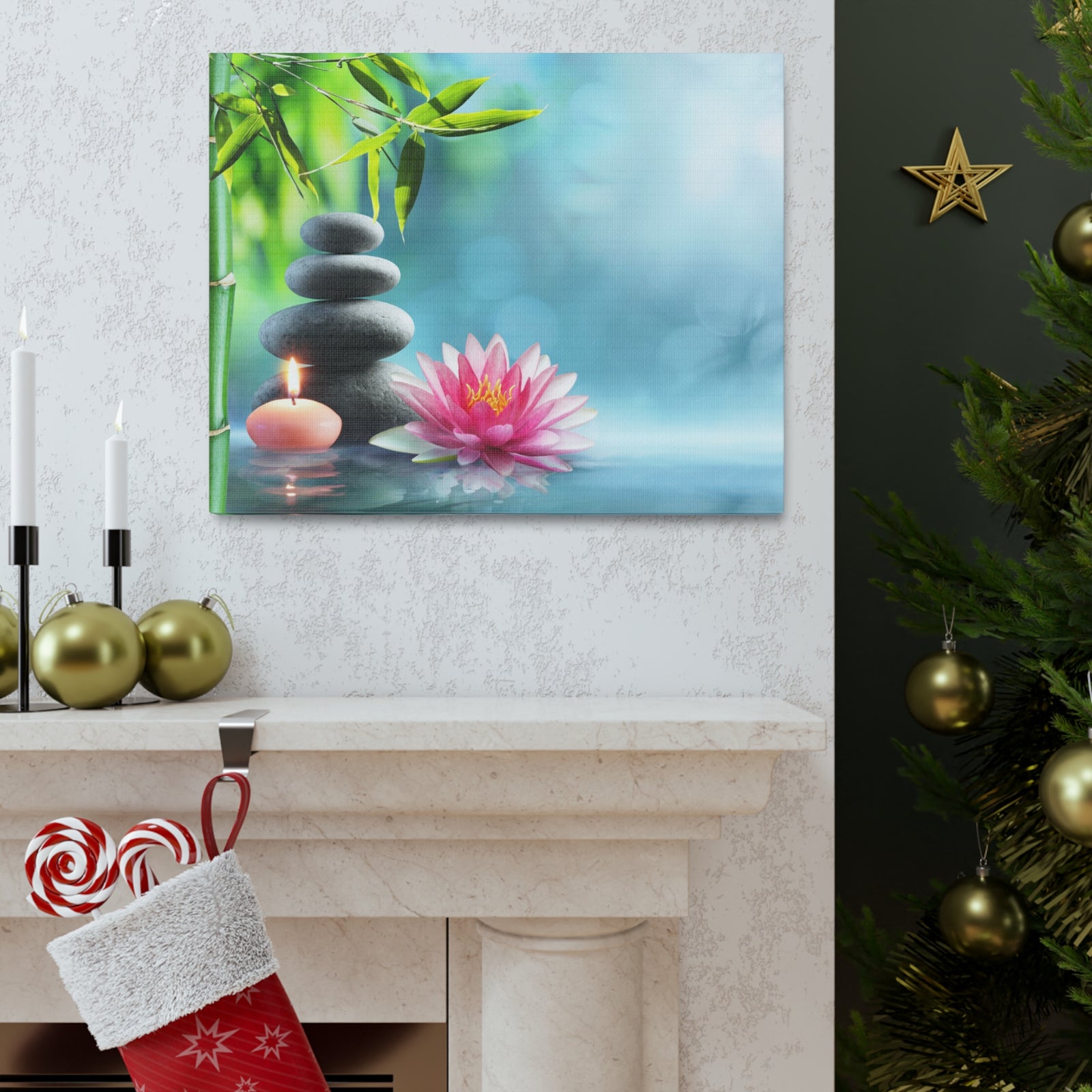 Massage Stones and Waterlily Forest Floral Nature Photography Canvas Wall Art for Home Decor Ready-to-Hang-Express Your Love Gifts