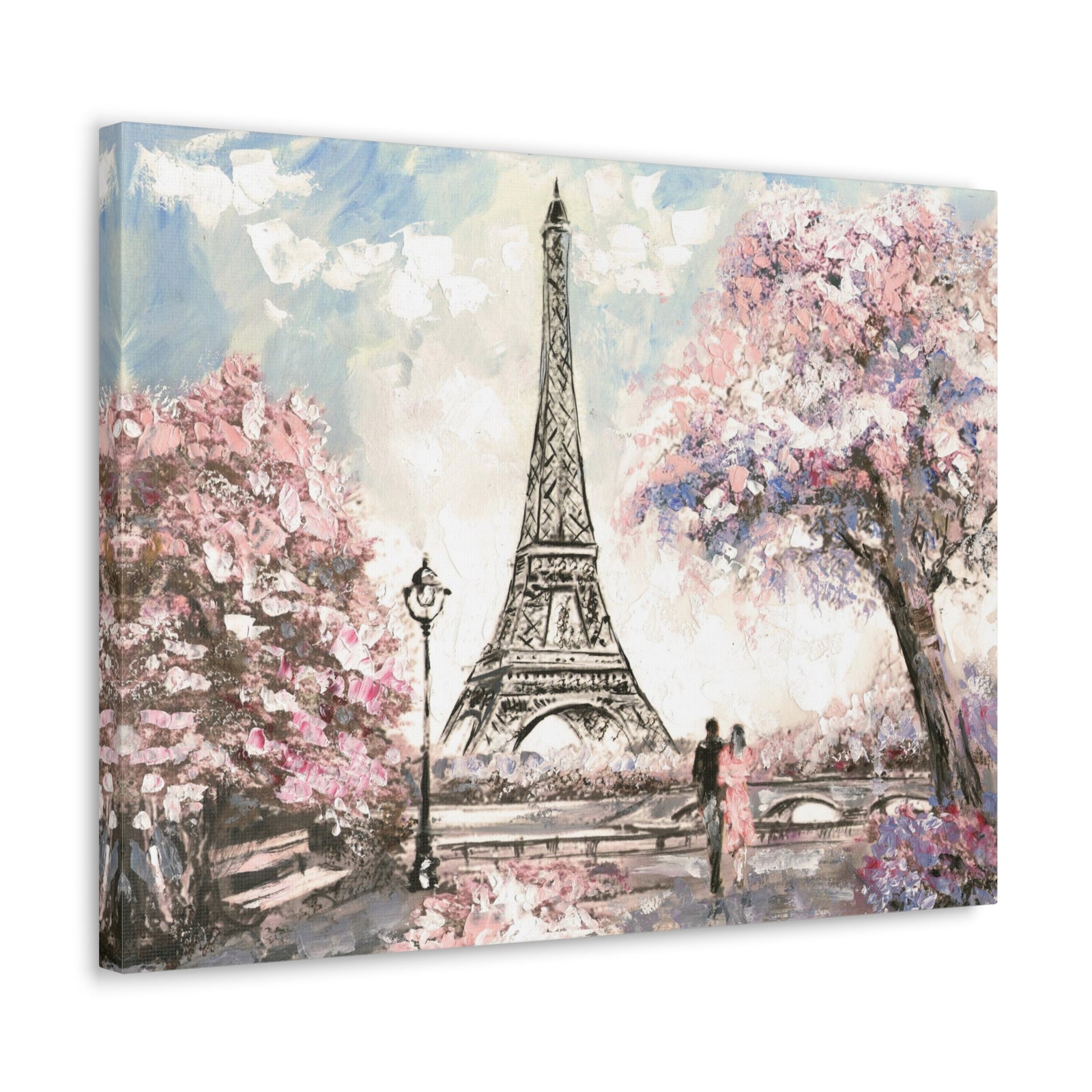 Pink Couple Eiffel Tower France Canvas Artwork High-Quality Breathtaking French City for Home Decor Ready to Hang-Express Your Love Gifts