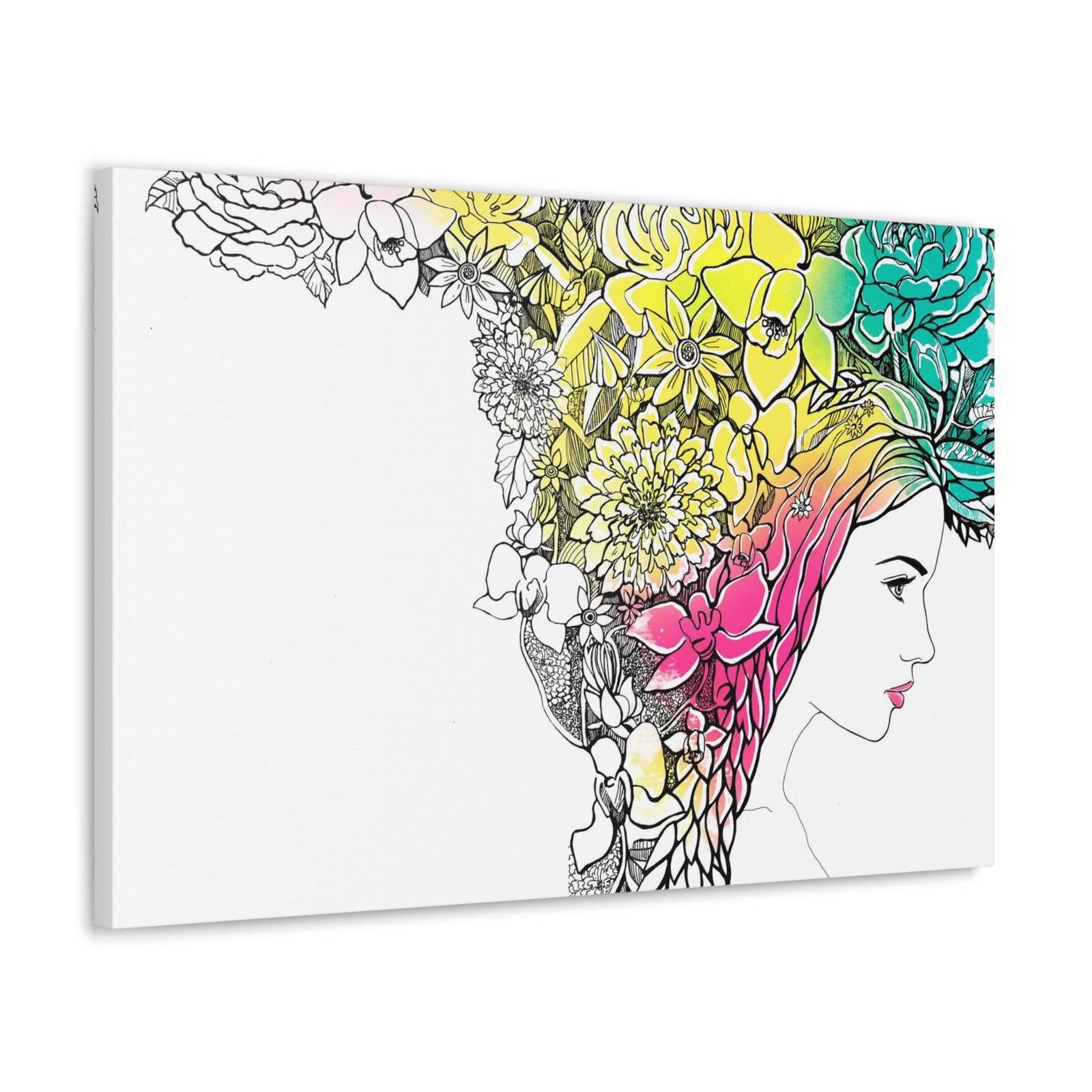 Young Girl With Hair Made Of Flowers And Leaves Flower Canvas Wall Art for Home Decor Ready-to-Hang-Express Your Love Gifts