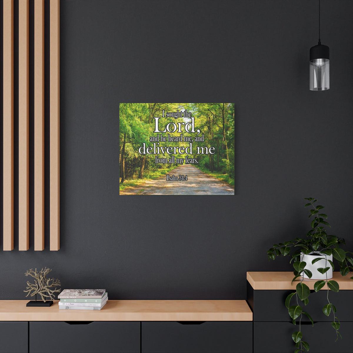 Scripture Canvas Lord Delivered Me Psalm 34:4 Christian Wall Art Bible Verse Print Ready to Hang-Express Your Love Gifts
