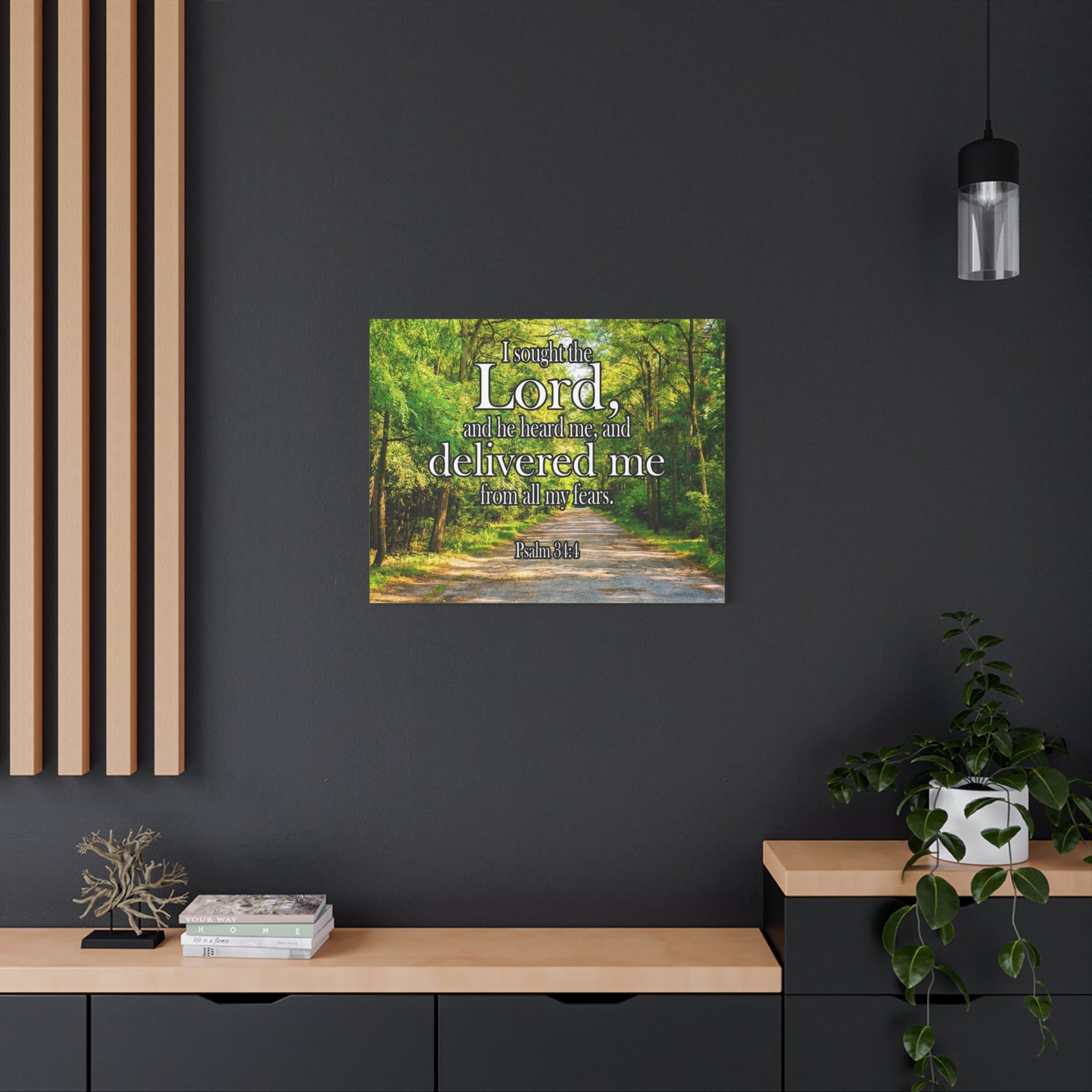 Scripture Canvas Lord Delivered Me Psalm 34:4 Christian Wall Art Bible Verse Print Ready to Hang-Express Your Love Gifts