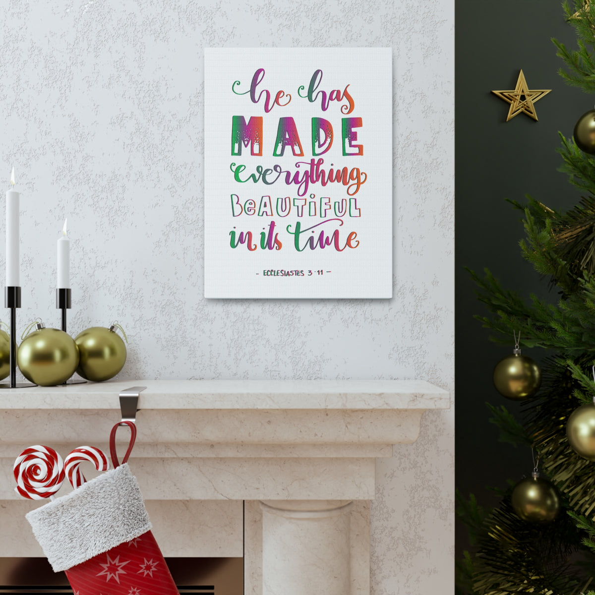 Scripture Canvas He Has Made Everything Ecclesiastes 3:11 Christian Wall Art Bible Verse Print Ready To Hang-Express Your Love Gifts