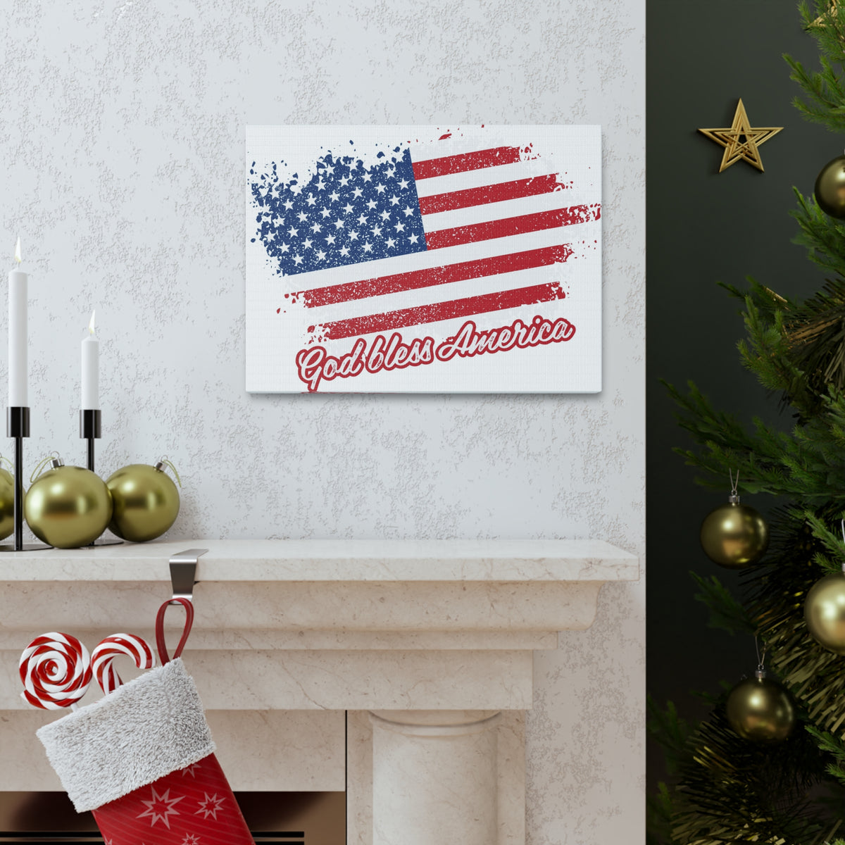God Bless America On White Background Canvas Wall Art for Home Decor Ready-to-Hang-Express Your Love Gifts