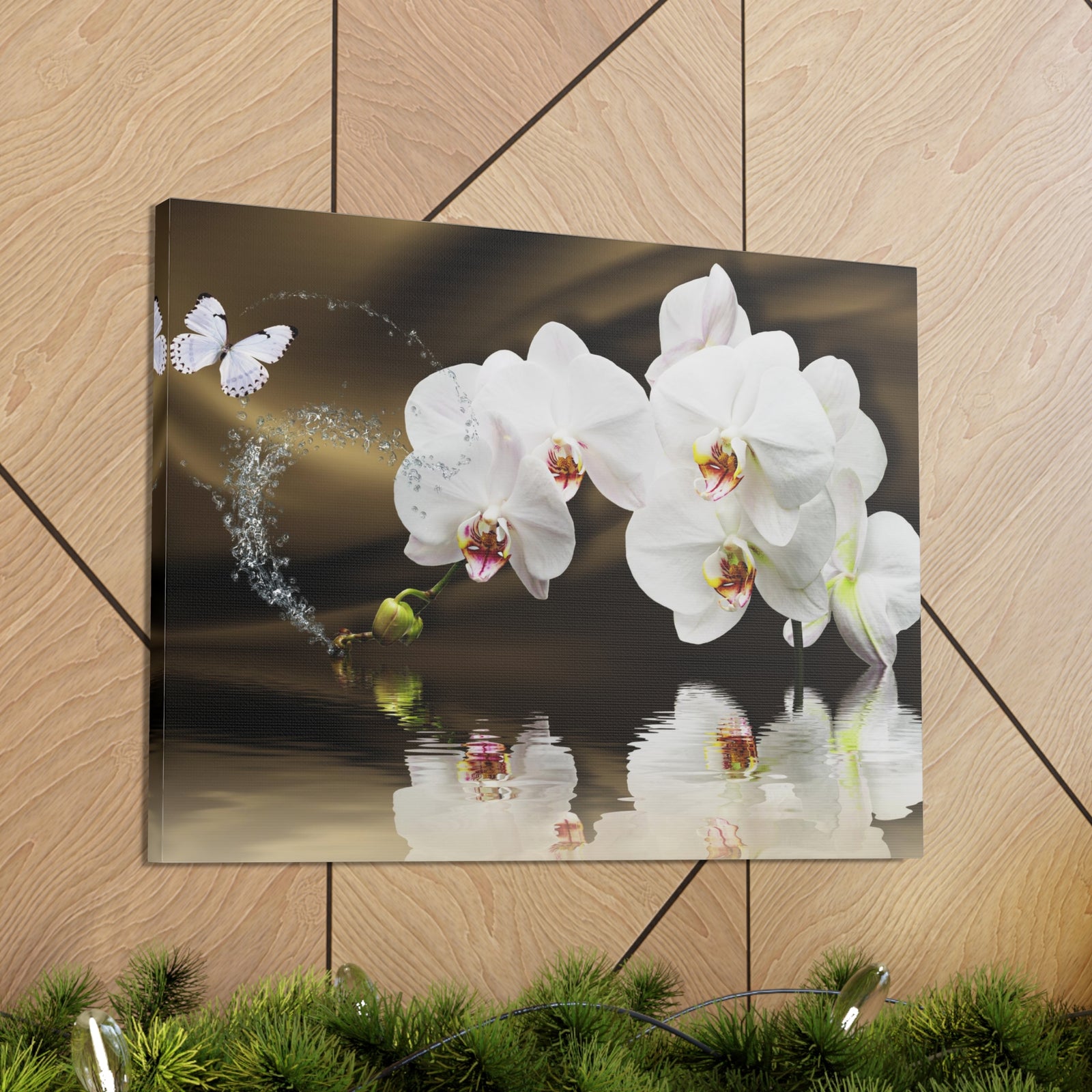 Orchids Reflected in Water Flower Canvas Wall Art for Home Decor Ready-to-Hang-Express Your Love Gifts