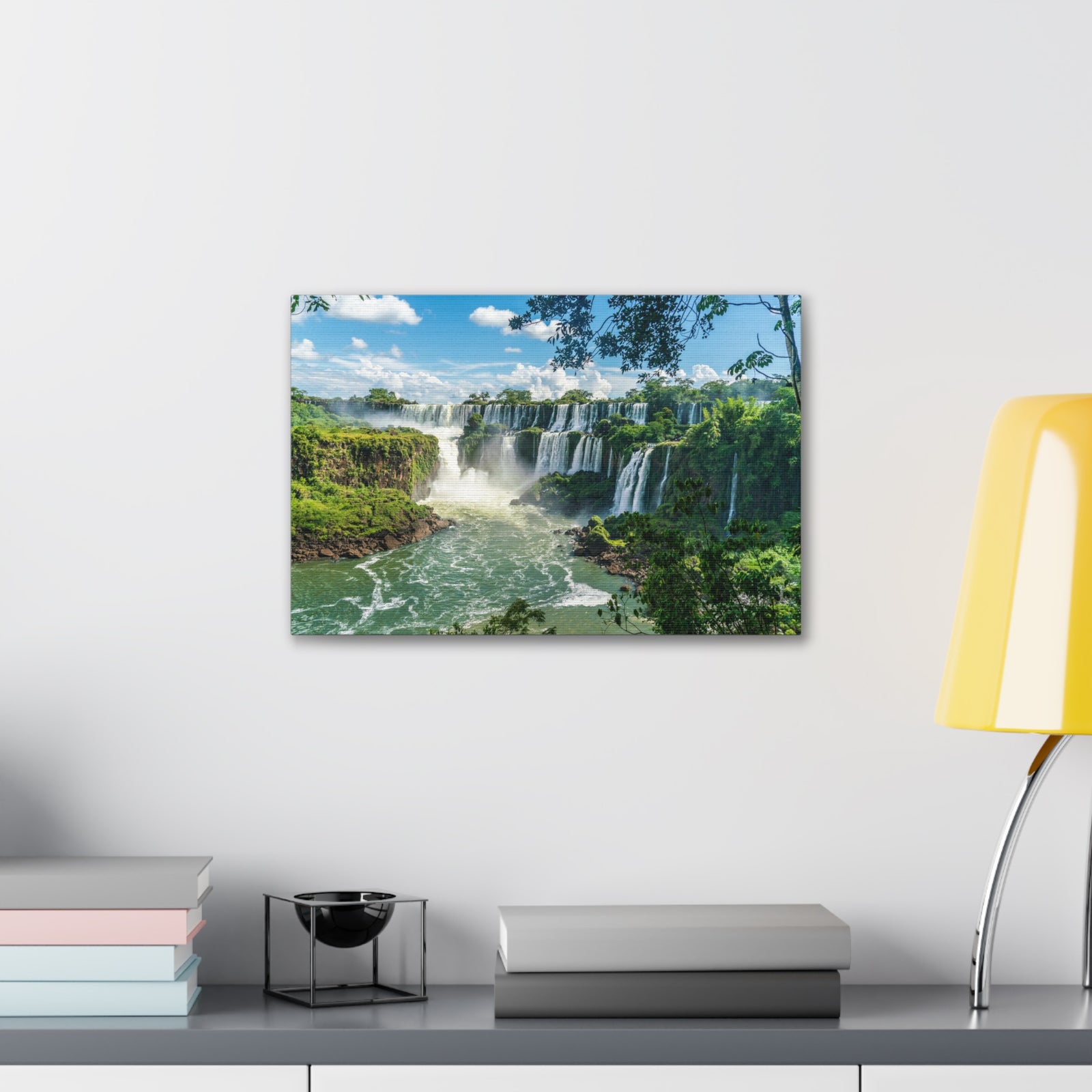 Green Jungle Cascading Waterfall Nature Wilderness Photography Canvas Wall Art for Home Decor Ready-to-Hang-Express Your Love Gifts