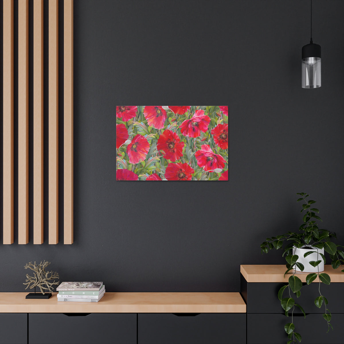 Seamless Floral Pattern Red Poppies Flower Canvas Wall Art for Home Decor Ready-to-Hang-Express Your Love Gifts
