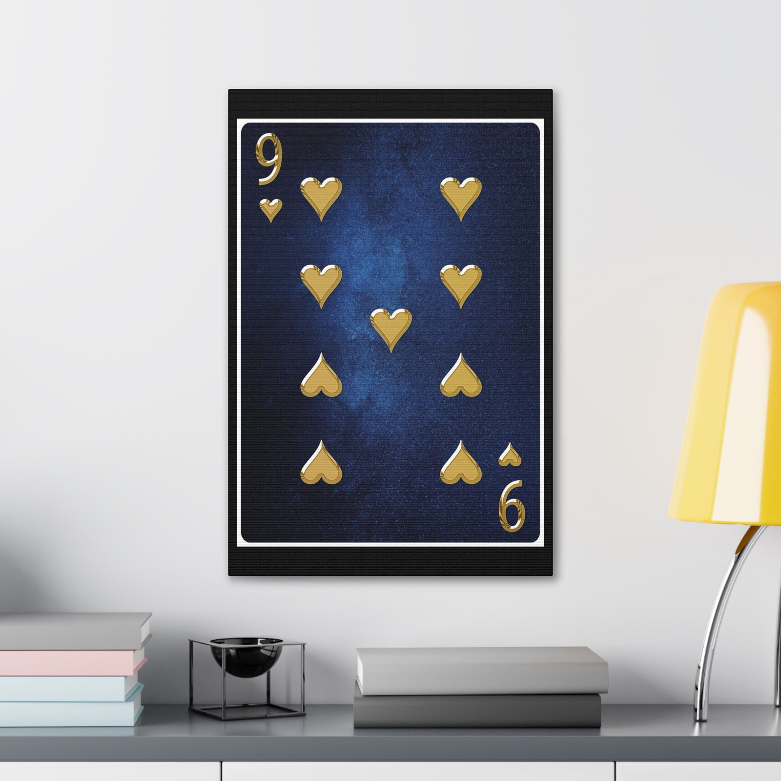 Nine Of Hearts Space Background Playing Card Canvas Wall Art for Home Decor Ready-to-Hang-Express Your Love Gifts