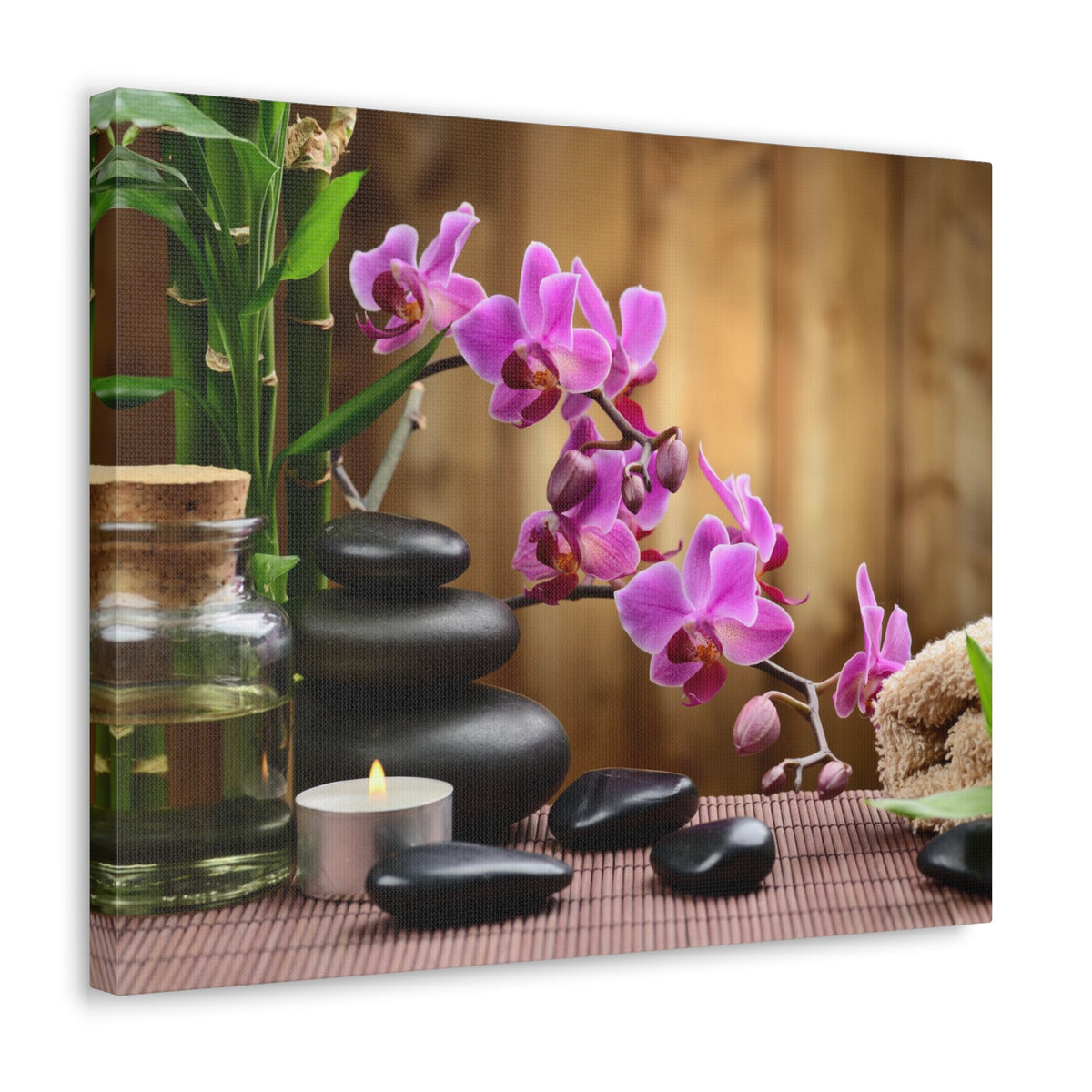 Bamboo Stones Orchid Forest Floral Nature Photography Canvas Wall Art for Home Decor Ready-to-Hang-Express Your Love Gifts