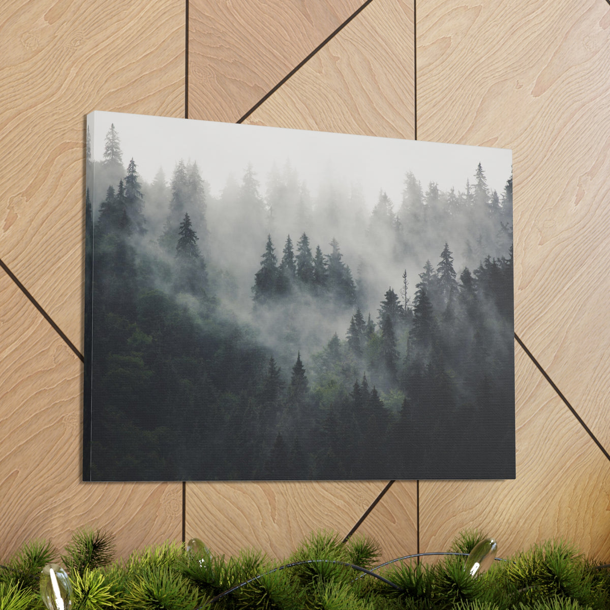 Misty Pine Tree Green Forest Nature Wilderness Photography Canvas Wall Art for Home Decor Ready-to-Hang-Express Your Love Gifts